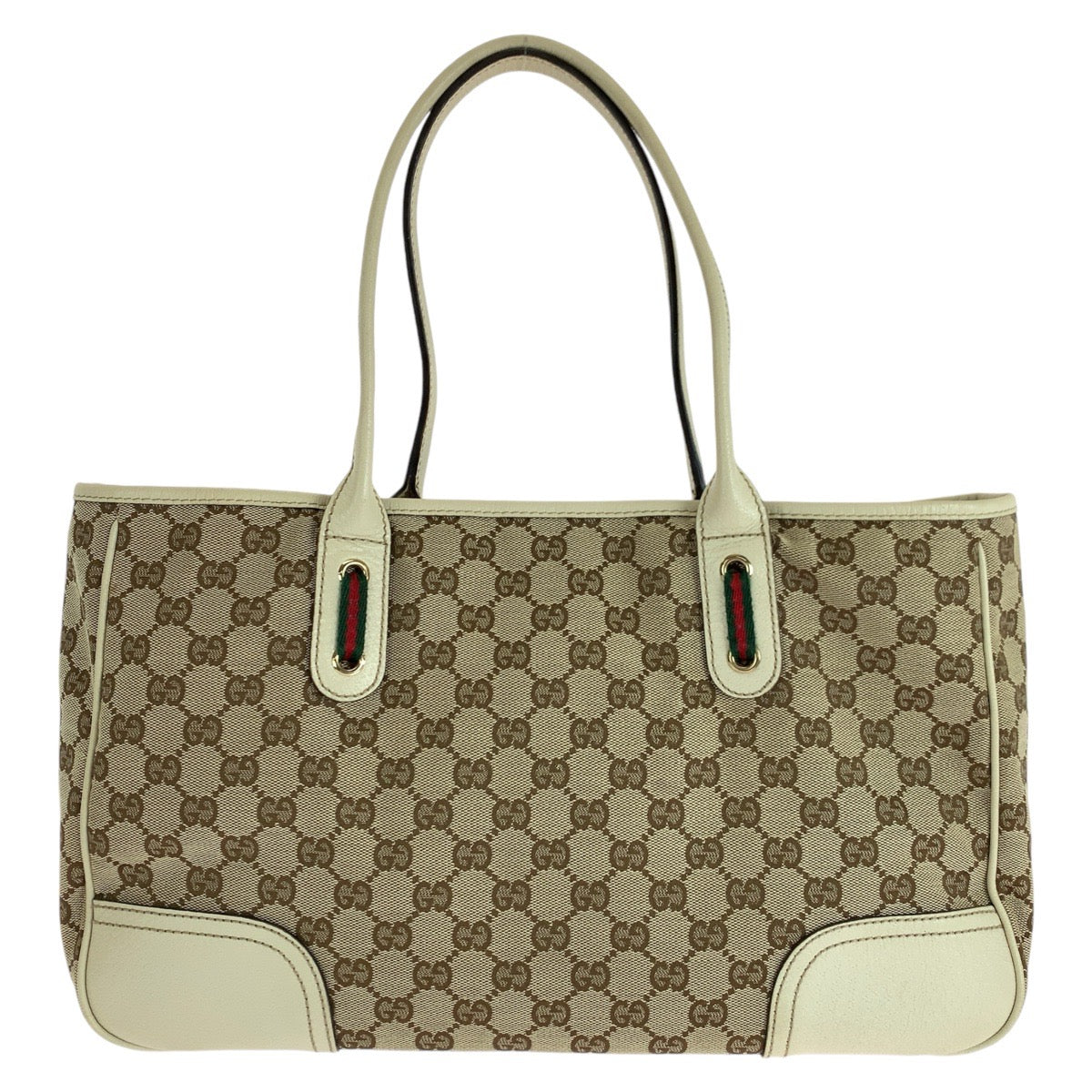 14571
GUCCI グッチ シェリーライン プリンシー ホワイト ブラウン ゴールド金具 GGキャンバス / レザー 163805 トートバッグ ショルダーバッグ  レディース