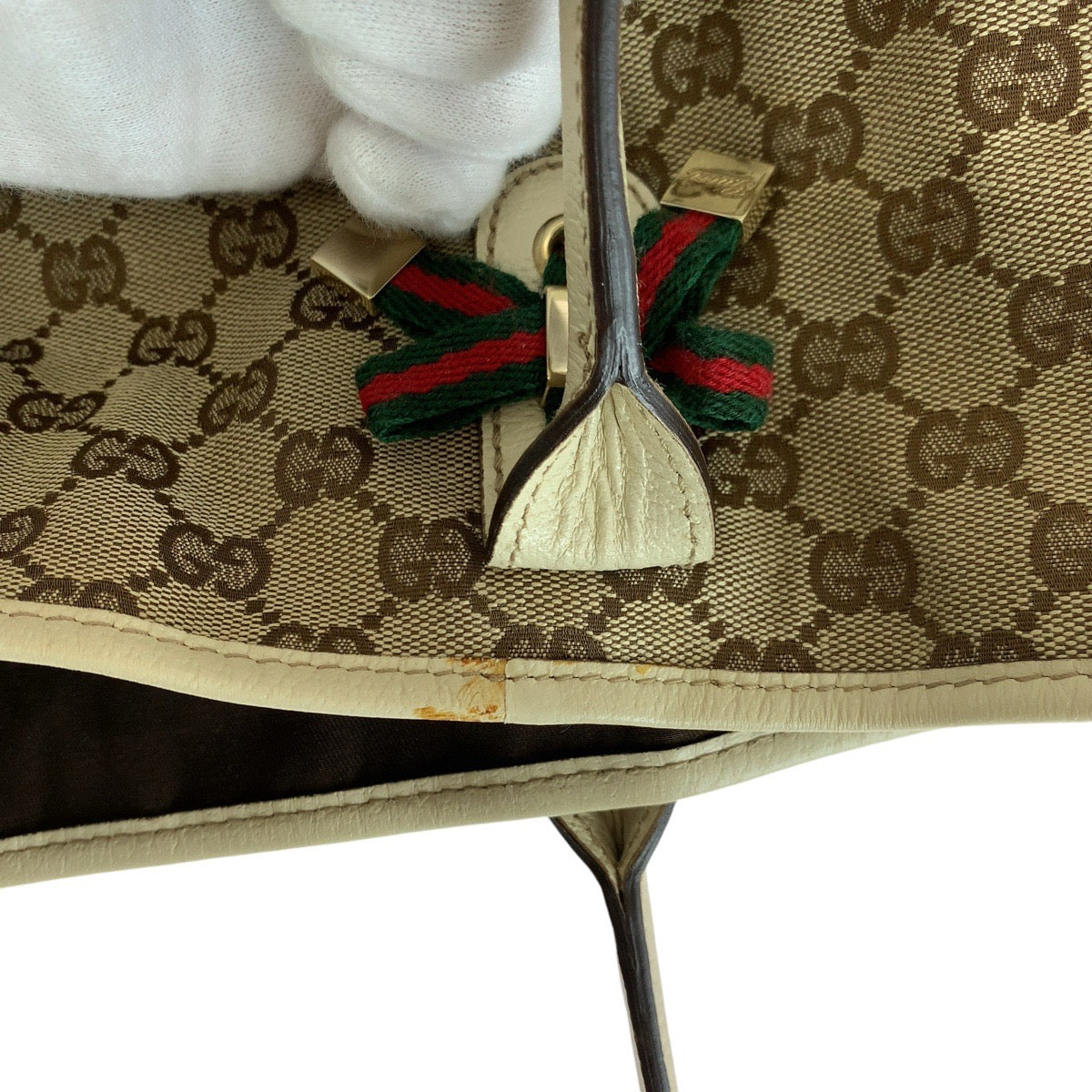14571
GUCCI グッチ シェリーライン プリンシー ホワイト ブラウン ゴールド金具 GGキャンバス / レザー 163805 トートバッグ ショルダーバッグ  レディース