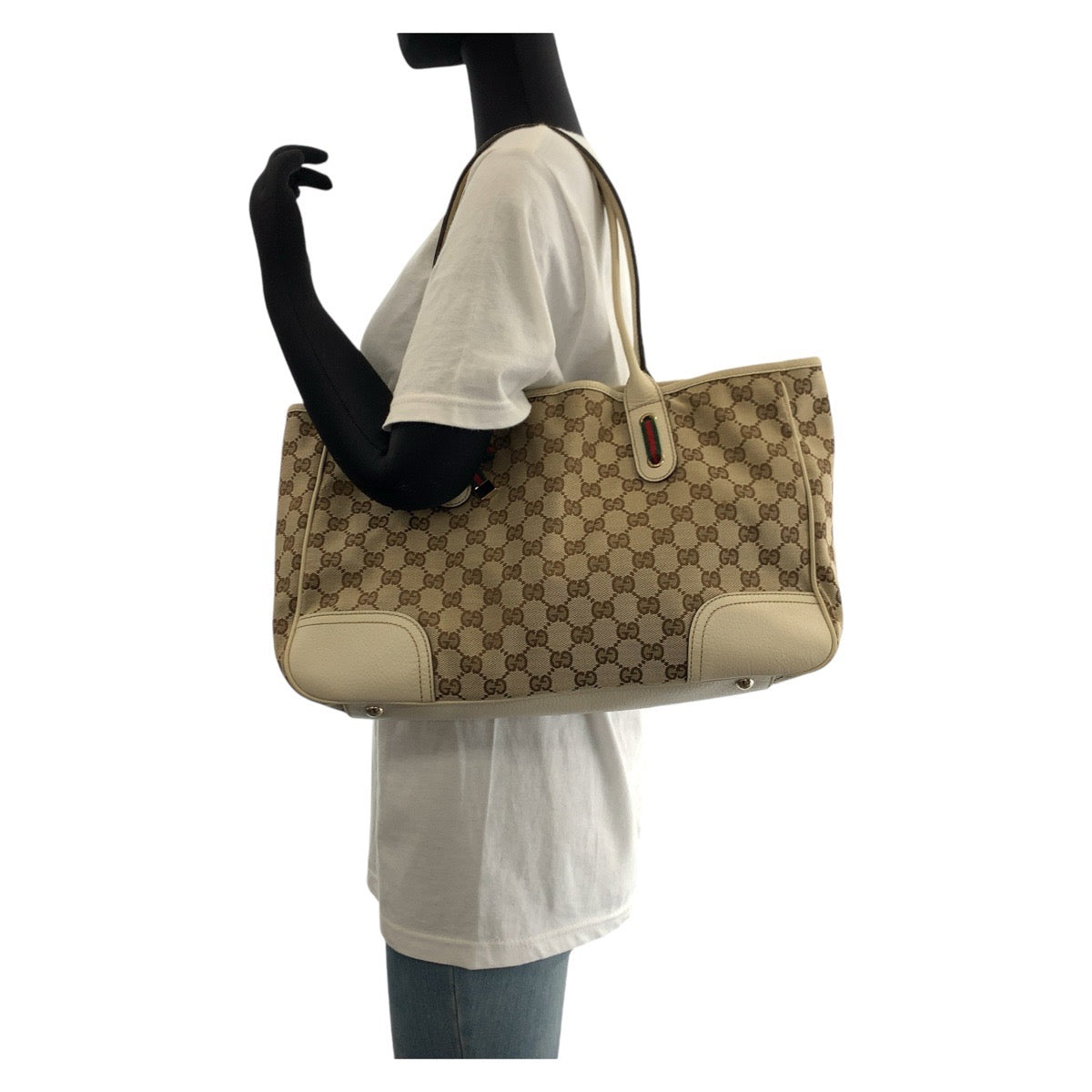 14571
GUCCI グッチ シェリーライン プリンシー ホワイト ブラウン ゴールド金具 GGキャンバス / レザー 163805 トートバッグ ショルダーバッグ  レディース