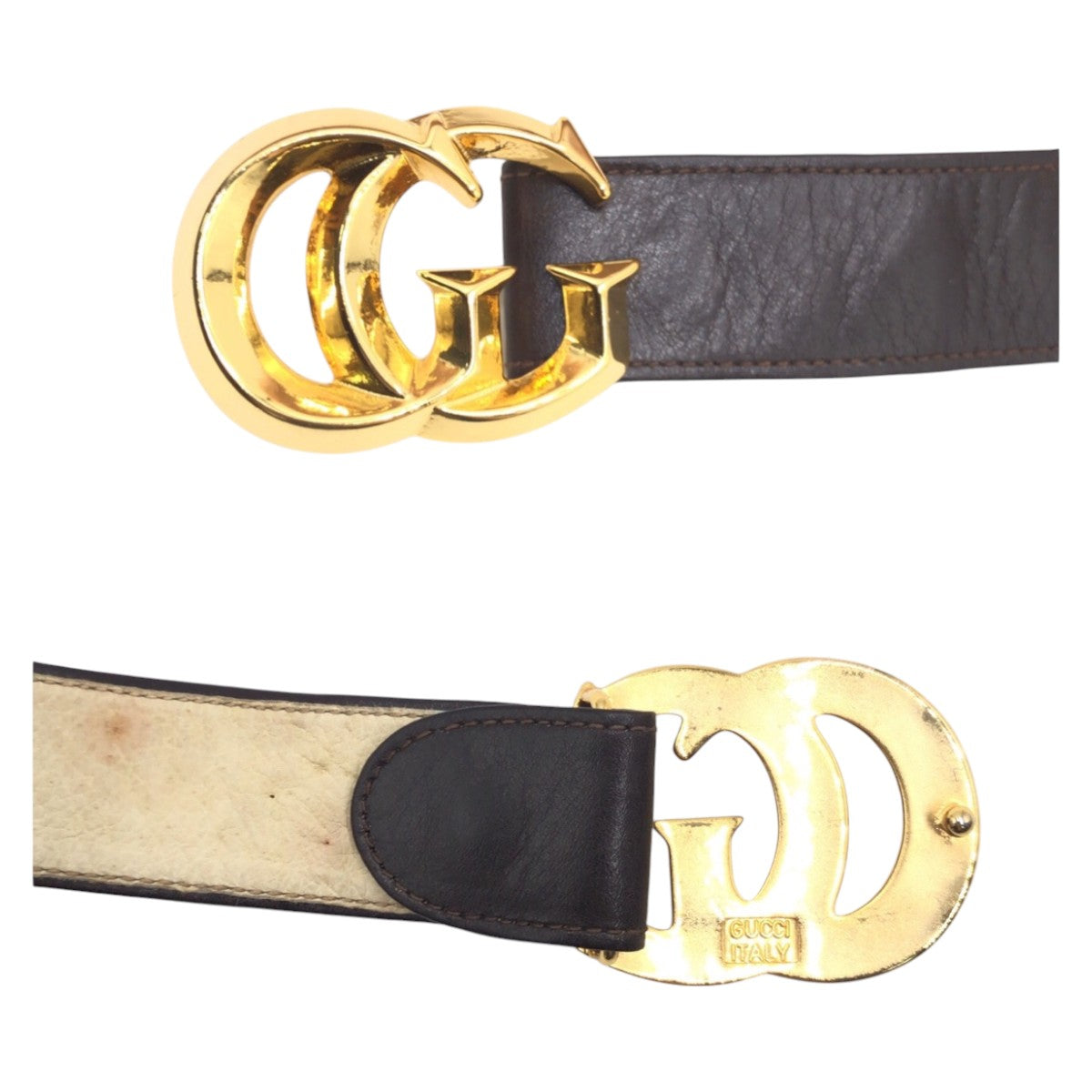 GUCCI グッチ ヴィンテージ GGマーモント ブラック 黒 ゴールド レザー / メタル ベルト  レディース