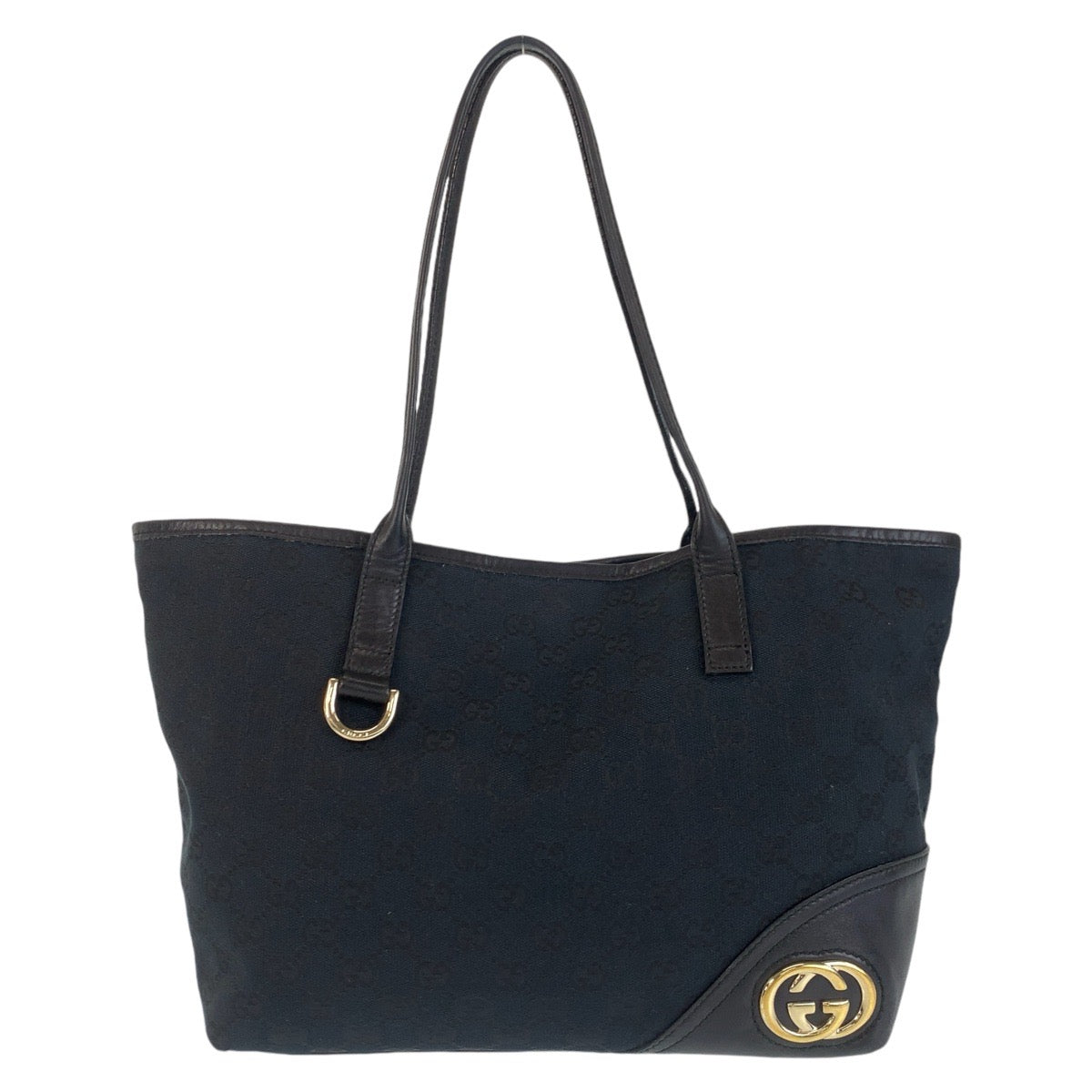 14573
GUCCI グッチ インターロッキング ニューブリット ブラック 黒 ゴールド金具 GGキャンバス / レザー 169946 トートバッグ ショルダーバッグ  レディース