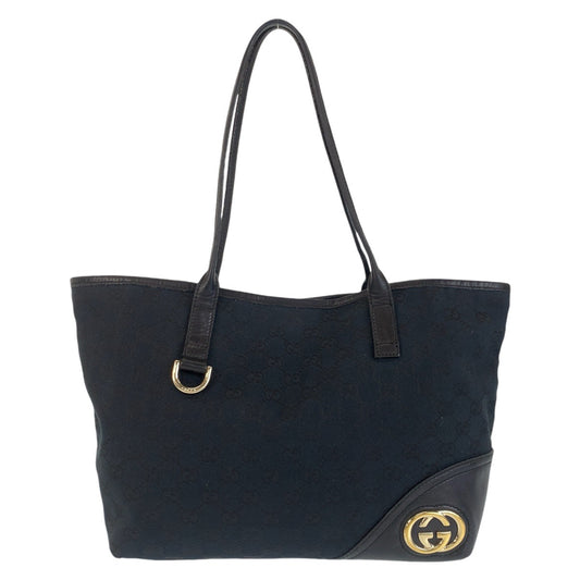 14573
GUCCI グッチ インターロッキング ニューブリット ブラック 黒 ゴールド金具 GGキャンバス / レザー 169946 トートバッグ ショルダーバッグ  レディース