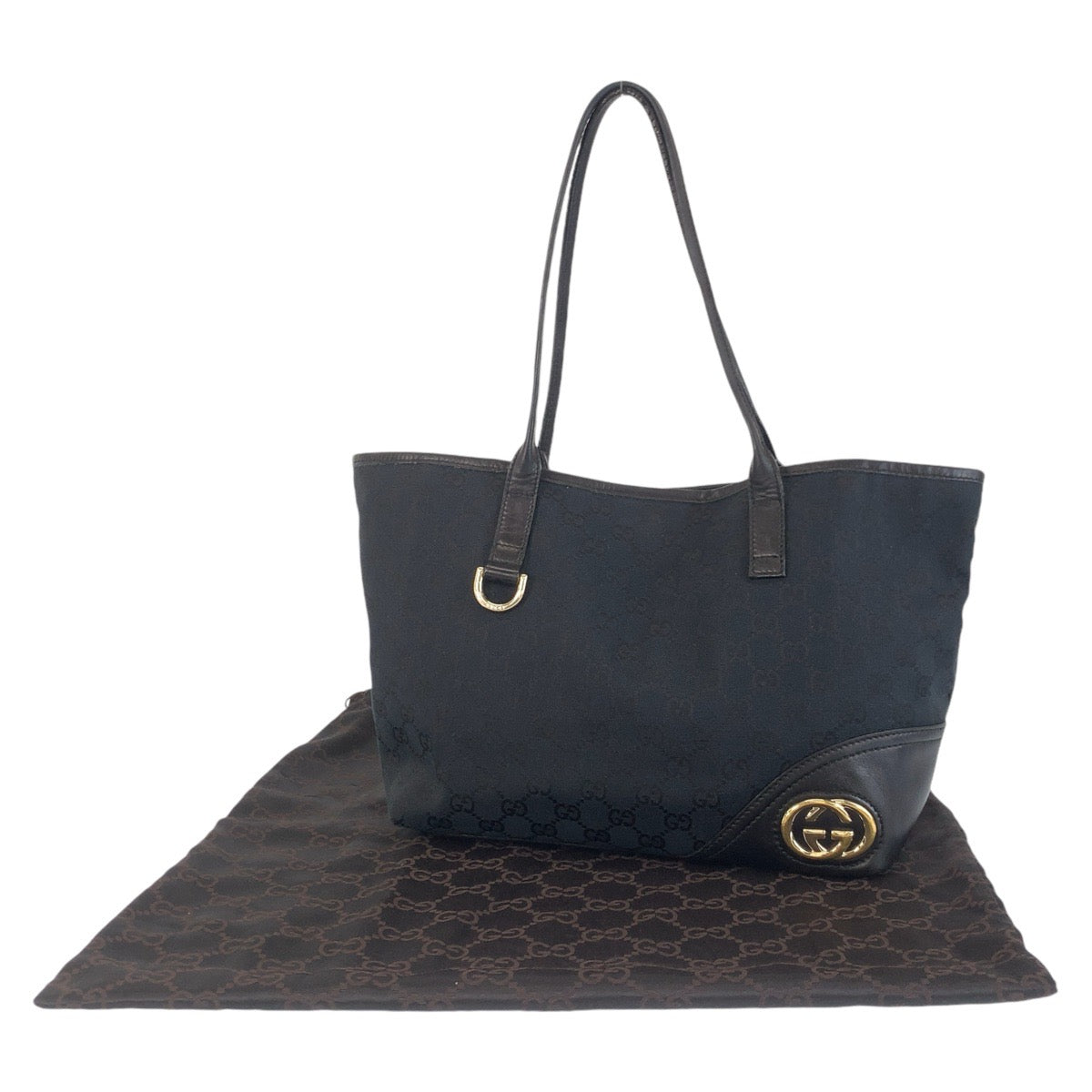 14573
GUCCI グッチ インターロッキング ニューブリット ブラック 黒 ゴールド金具 GGキャンバス / レザー 169946 トートバッグ ショルダーバッグ  レディース