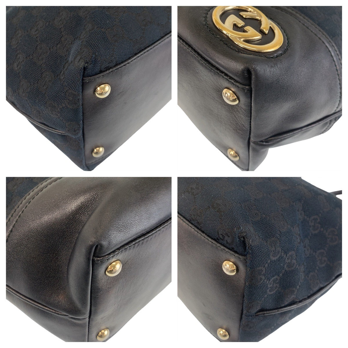 14573
GUCCI グッチ インターロッキング ニューブリット ブラック 黒 ゴールド金具 GGキャンバス / レザー 169946 トートバッグ ショルダーバッグ  レディース