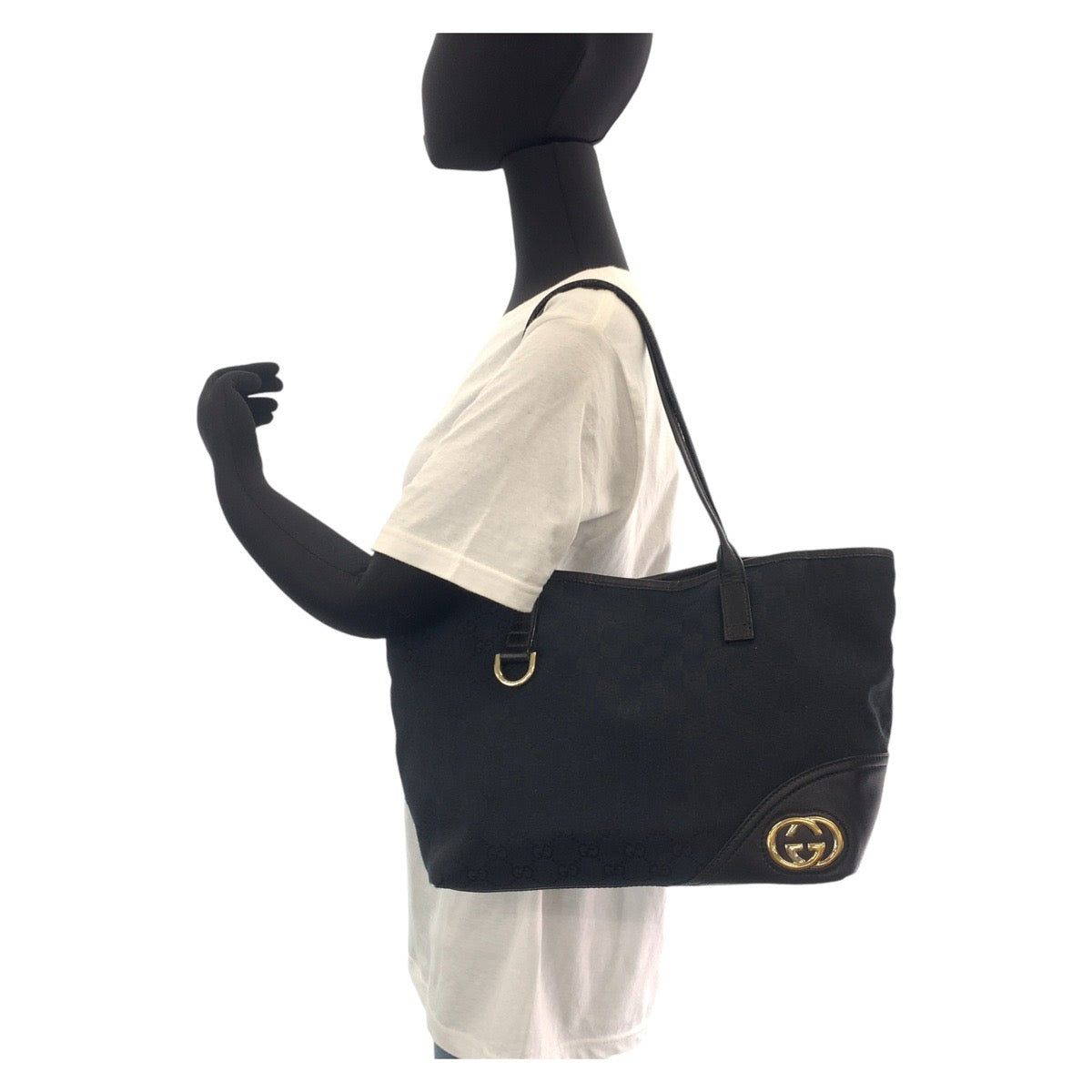 14573
GUCCI グッチ インターロッキング ニューブリット ブラック 黒 ゴールド金具 GGキャンバス / レザー 169946 トートバッグ ショルダーバッグ  レディース