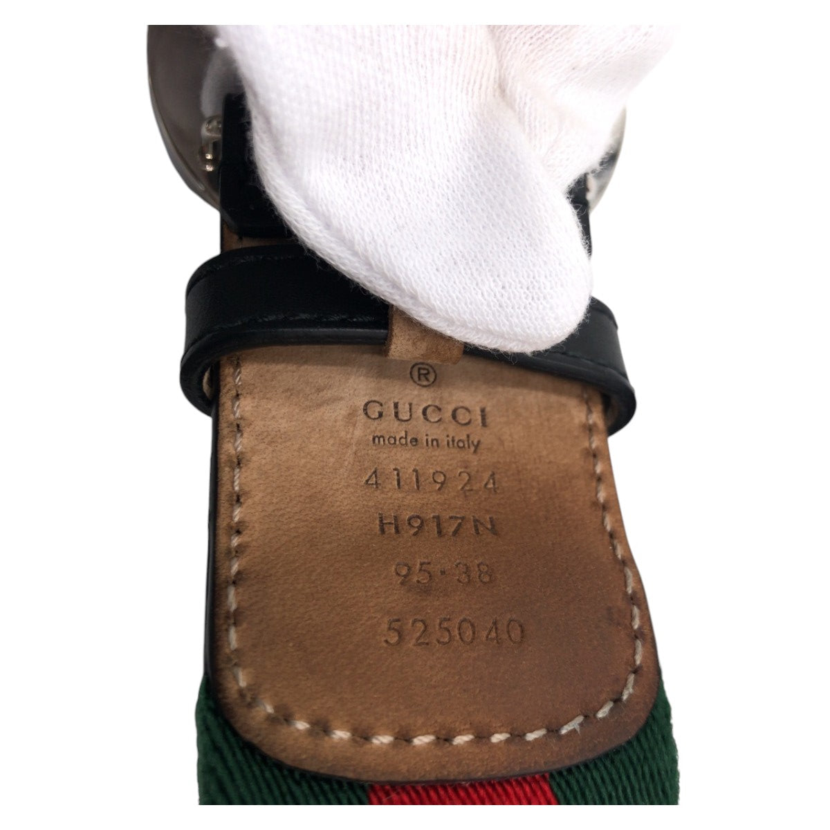GUCCI グッチ シェリーライン インターロッキングG グリーン レッド シルバー コットン / メタル ベルト  メンズ