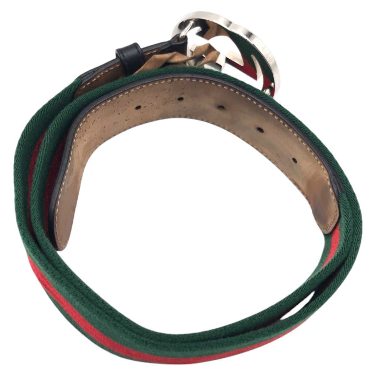 GUCCI グッチ シェリーライン インターロッキングG グリーン レッド シルバー コットン / メタル ベルト  メンズ