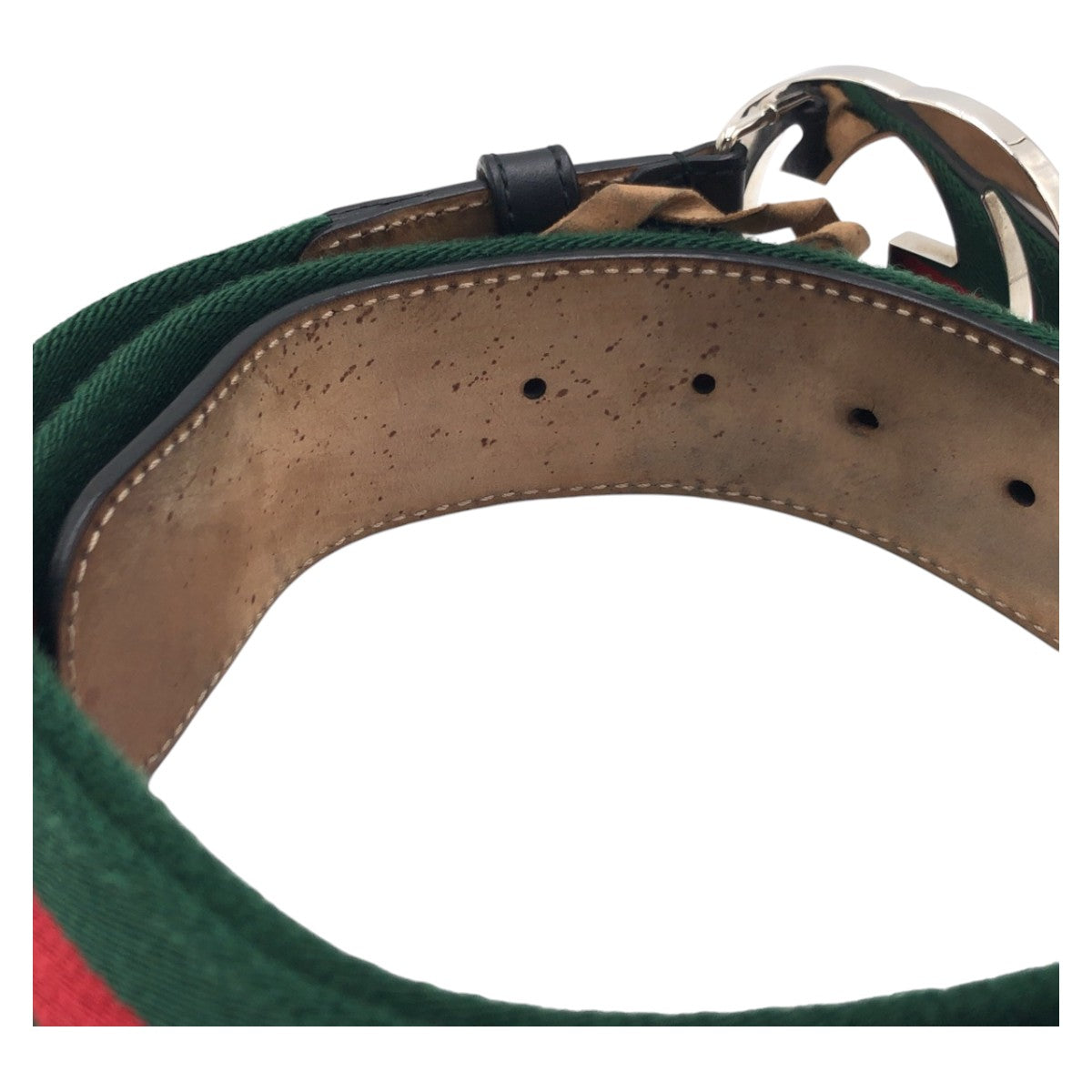 GUCCI グッチ シェリーライン インターロッキングG グリーン レッド シルバー コットン / メタル ベルト  メンズ