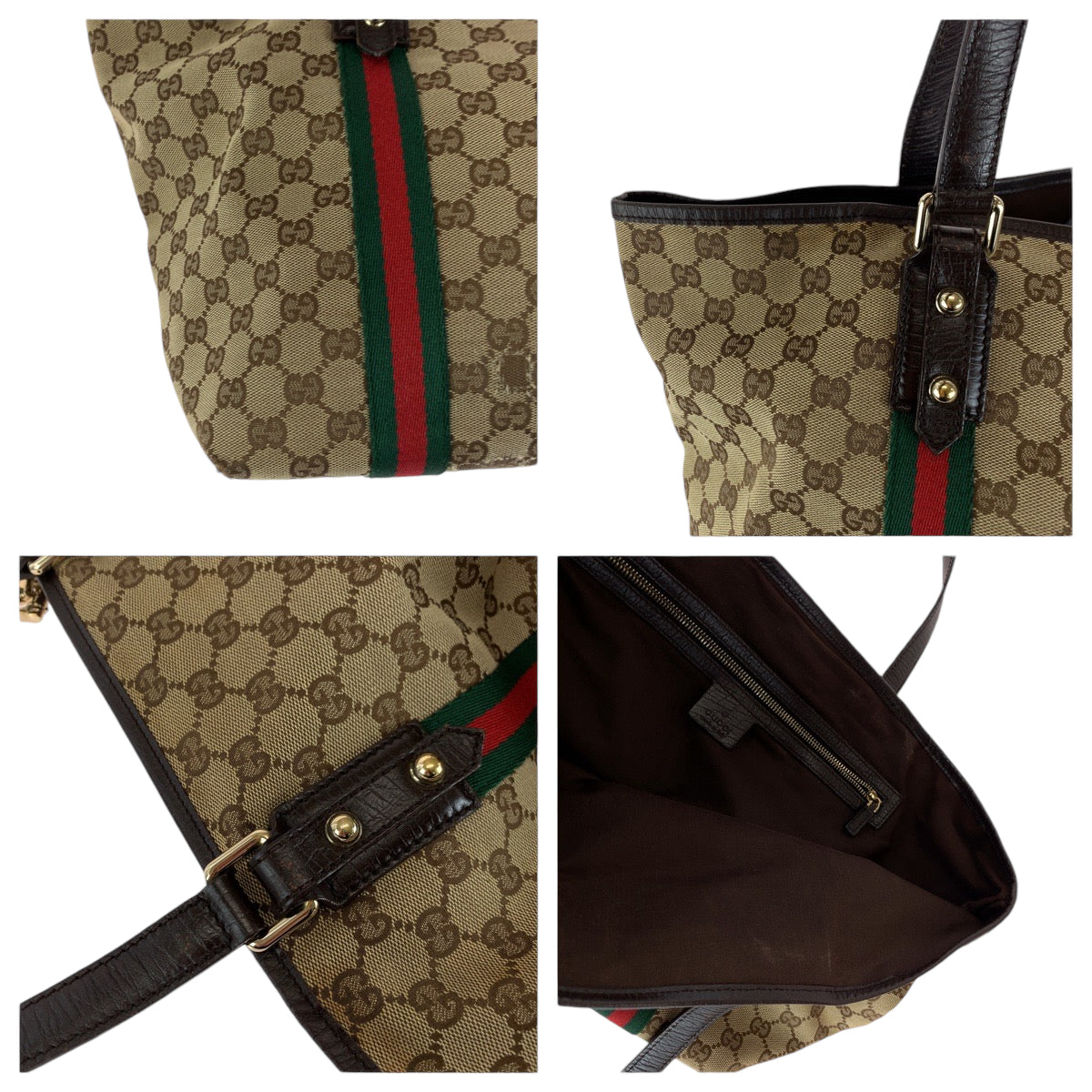 14577
GUCCI グッチ シェリーライン ベージュ ブラウン ゴールド金具 GGキャンバス 139260 トートバッグ ショルダーバッグ  レディース