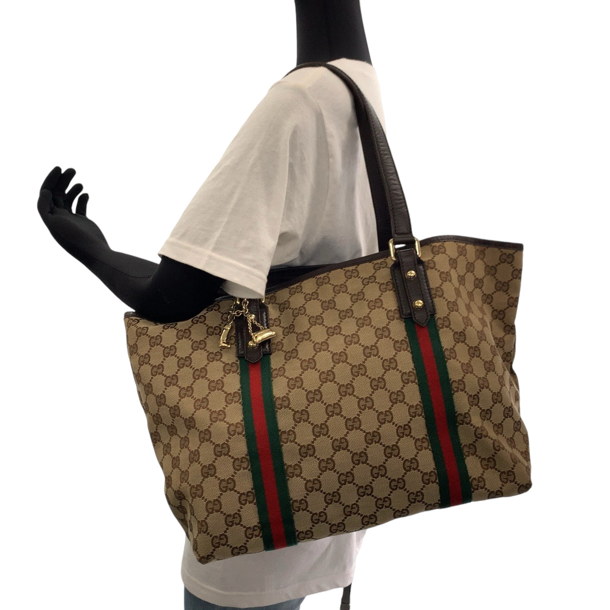 14577
GUCCI グッチ シェリーライン ベージュ ブラウン ゴールド金具 GGキャンバス 139260 トートバッグ ショルダーバッグ  レディース