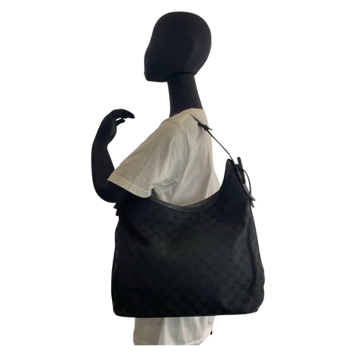 14579
GUCCI グッチ ブラック 黒 GGキャンバス / レザー 106242 ホーボー ショルダーバッグ  レディース