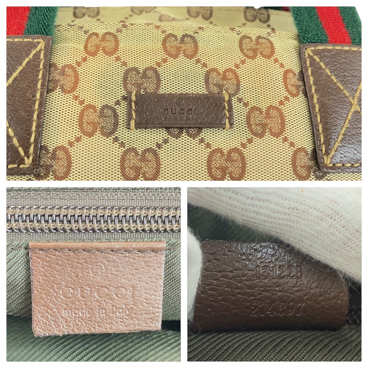 14581
GUCCI グッチ シェリーライン ブラウン ベージュ GGキャンバス / レザー 131228 トートバッグ ショルダーバッグ  レディース