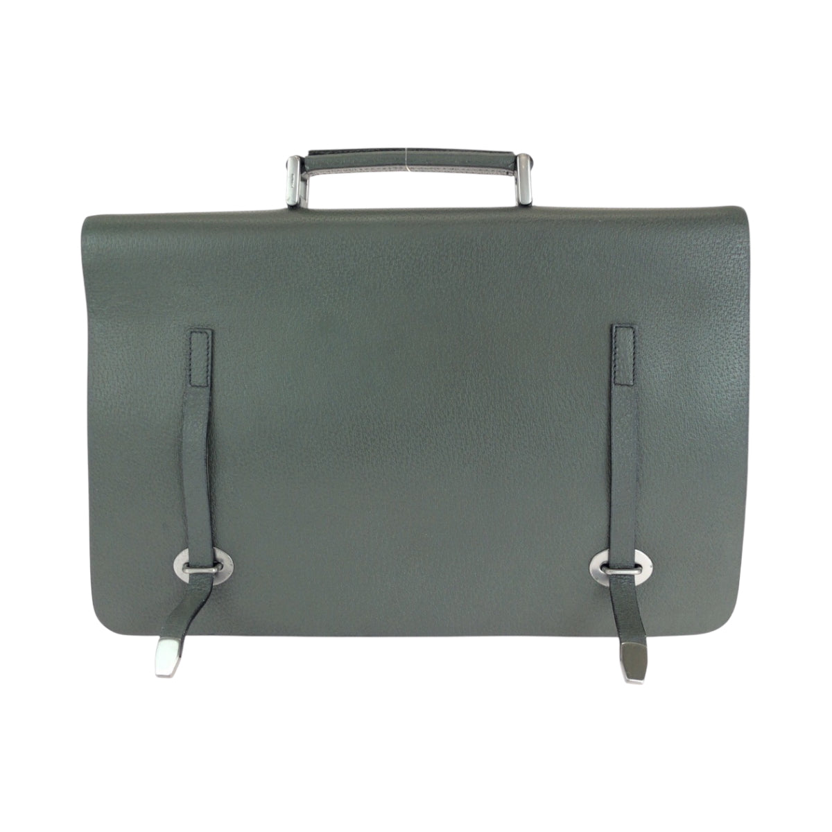 14582
PRADA プラダ バイカラー 三角ロゴプレート グリーン ブルー シルバー金具 レザー ビジネスバッグ ハンドバッグ  メンズ