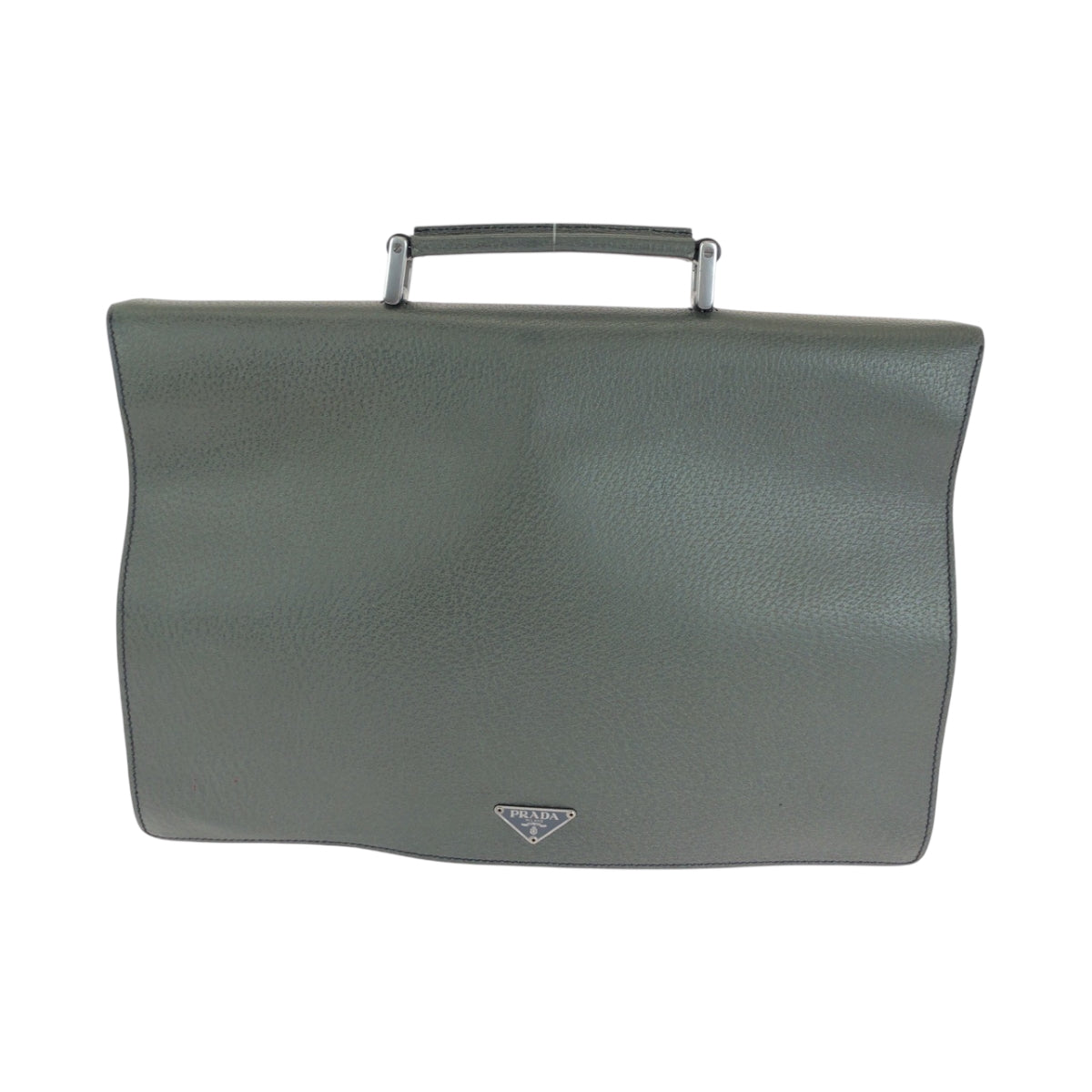 14582
PRADA プラダ バイカラー 三角ロゴプレート グリーン ブルー シルバー金具 レザー ビジネスバッグ ハンドバッグ  メンズ