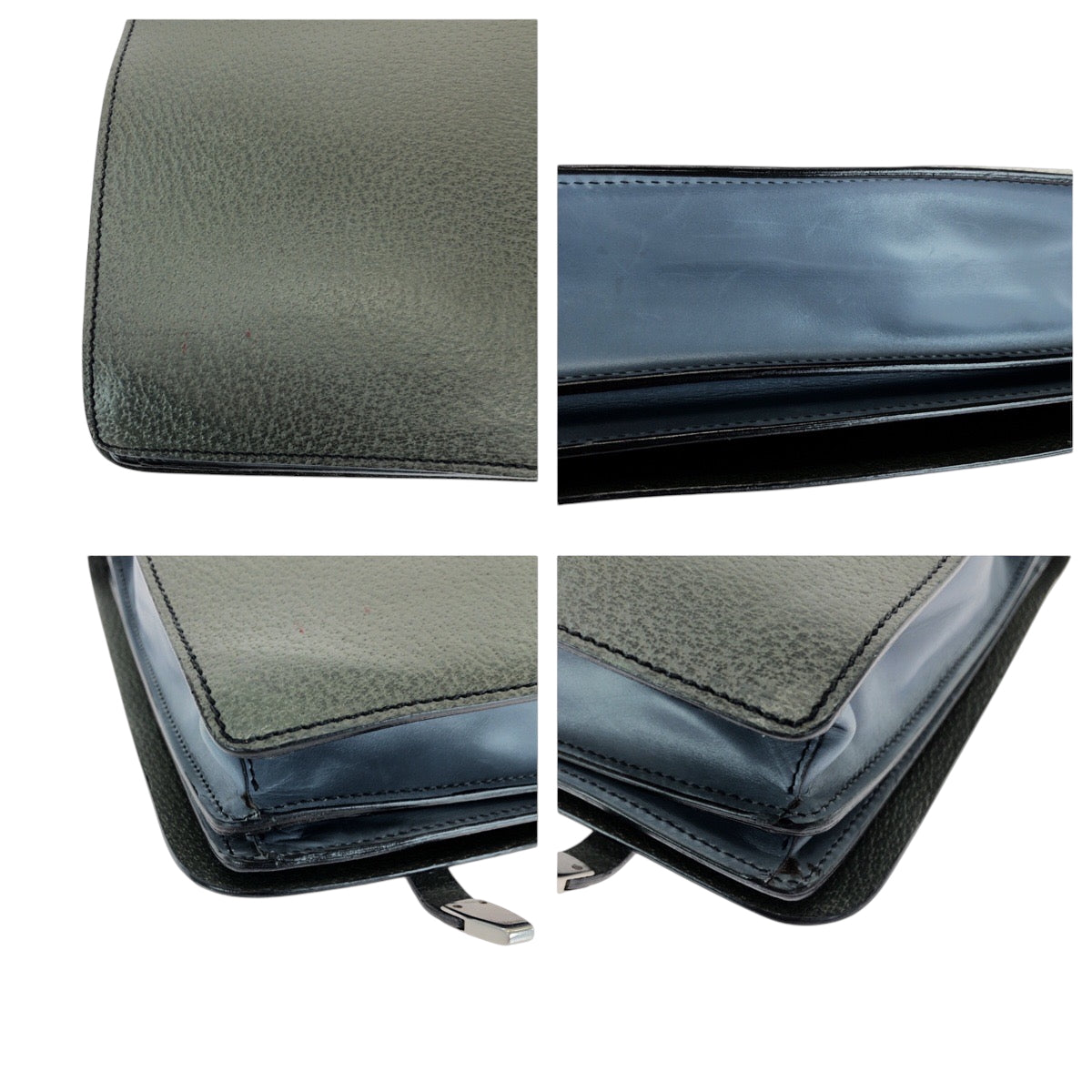 14582
PRADA プラダ バイカラー 三角ロゴプレート グリーン ブルー シルバー金具 レザー ビジネスバッグ ハンドバッグ  メンズ