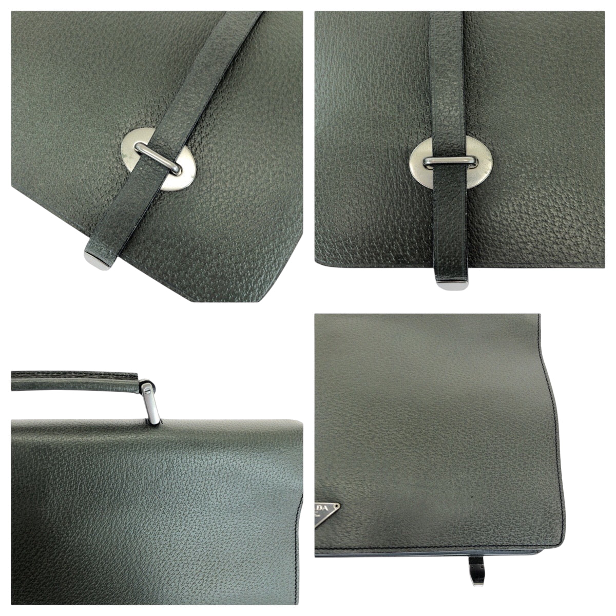 14582
PRADA プラダ バイカラー 三角ロゴプレート グリーン ブルー シルバー金具 レザー ビジネスバッグ ハンドバッグ  メンズ