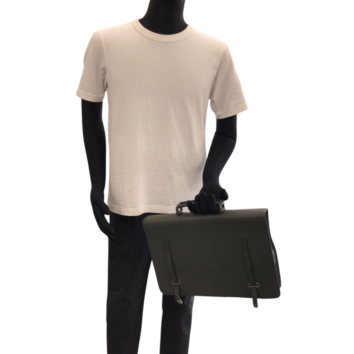 14582
PRADA プラダ バイカラー 三角ロゴプレート グリーン ブルー シルバー金具 レザー ビジネスバッグ ハンドバッグ  メンズ