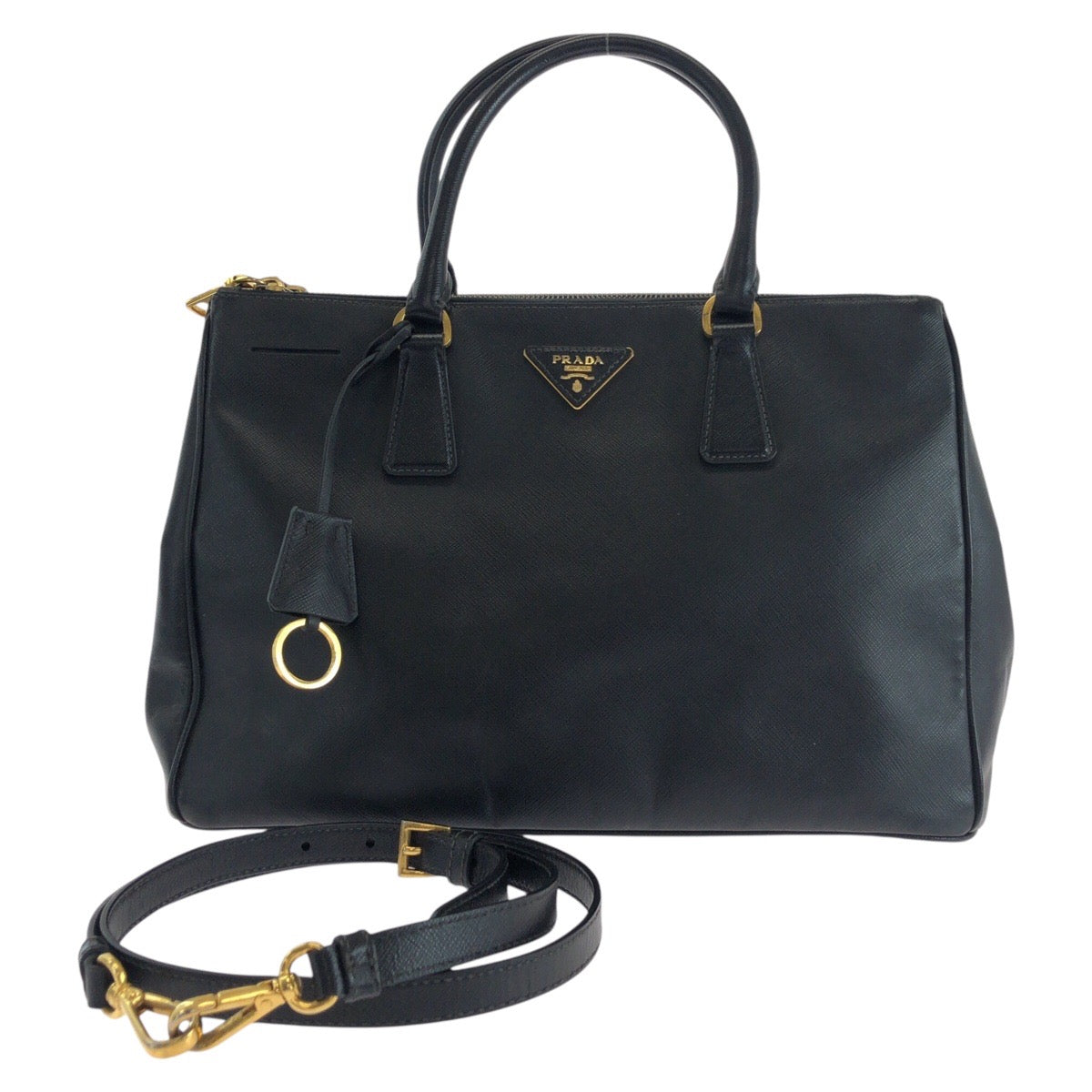 14583
PRADA プラダ サフィアーノ ガレリア ブラック 黒 ゴールド金具 レザー トートバッグ ショルダーバッグ 2way  レディース