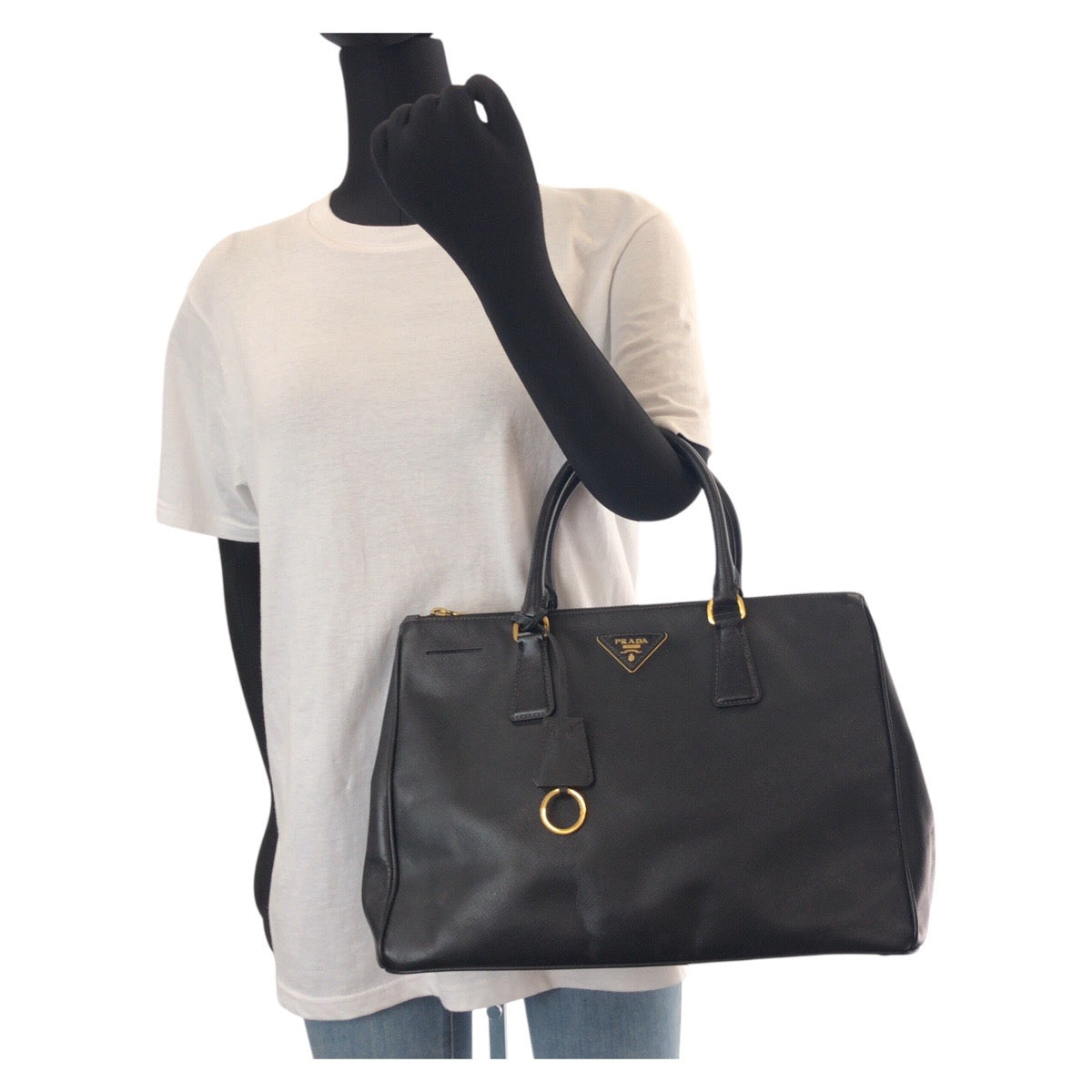 14583
PRADA プラダ サフィアーノ ガレリア ブラック 黒 ゴールド金具 レザー トートバッグ ショルダーバッグ 2way  レディース