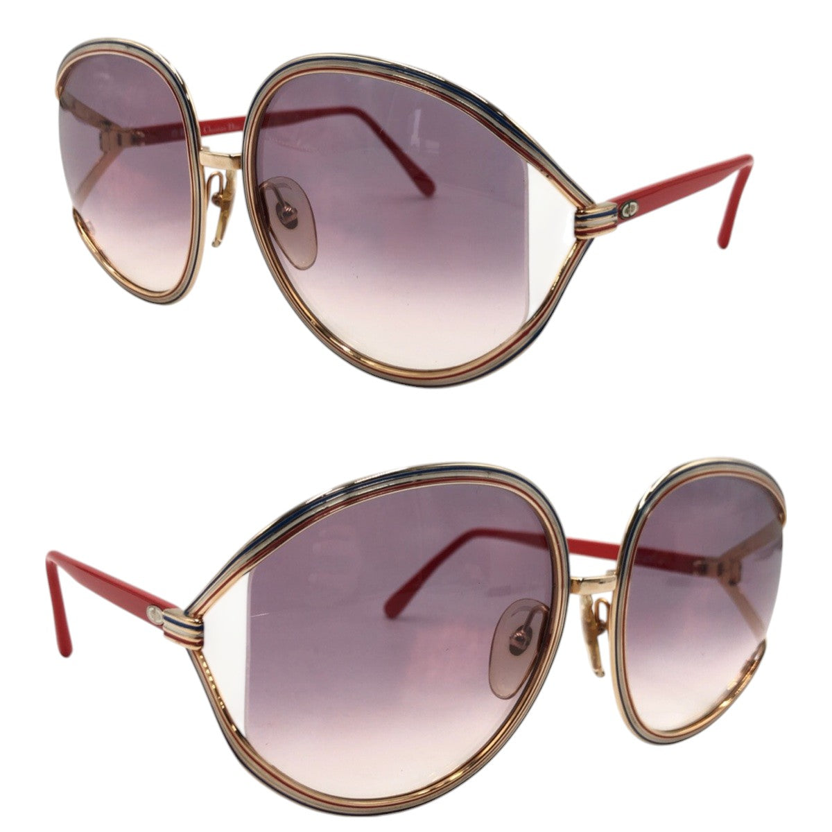 Dior ディオール ヴィンテージ レッド ブルー ゴールド パープル メタル 2475 45 62□18 サングラス ラウンド  レディース