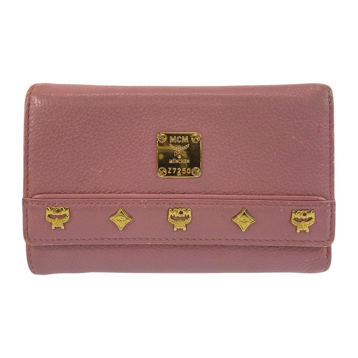 14587
MCM エム シー エム ピンク ゴールド金具 レザー 折財布 コンパクトウォレット  レディース