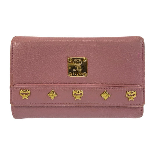 14587
MCM エム シー エム ピンク ゴールド金具 レザー 折財布 コンパクトウォレット  レディース