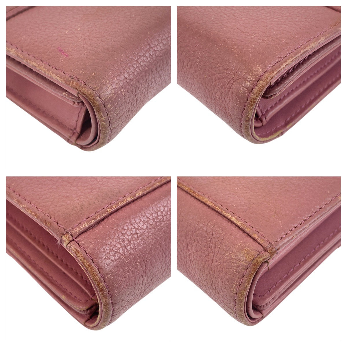 14587
MCM エム シー エム ピンク ゴールド金具 レザー 折財布 コンパクトウォレット  レディース