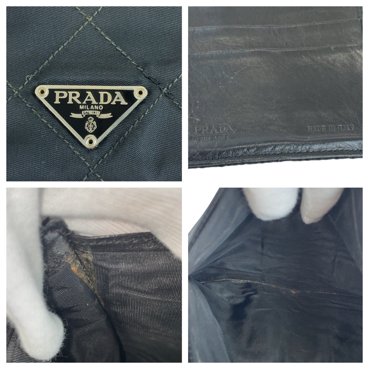 PRADA Prada Triangle logo plate Black Silver hardware Nylon Long wallet Women's
