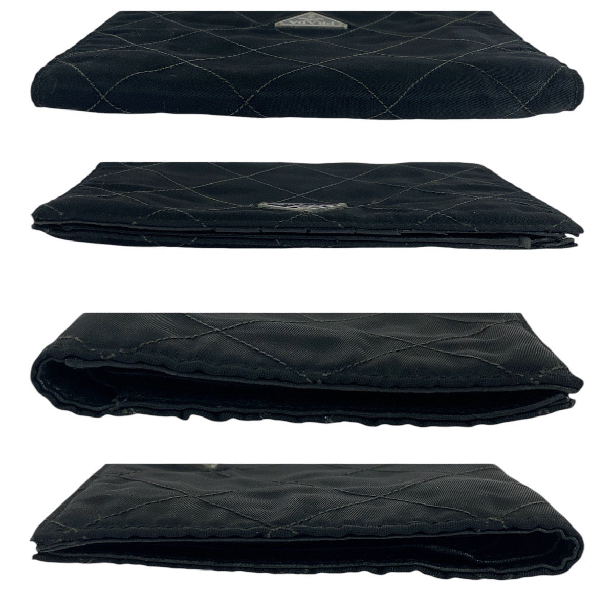 PRADA Prada Triangle logo plate Black Silver hardware Nylon Long wallet Women's