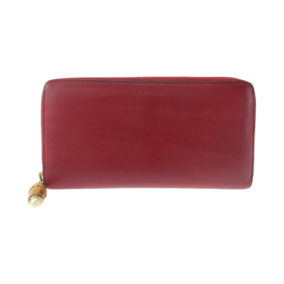 14590
GUCCI グッチ バンブー レッド ブラウン ゴールド金具 レザー 453158 長財布 ラウンドファスナー  レディース