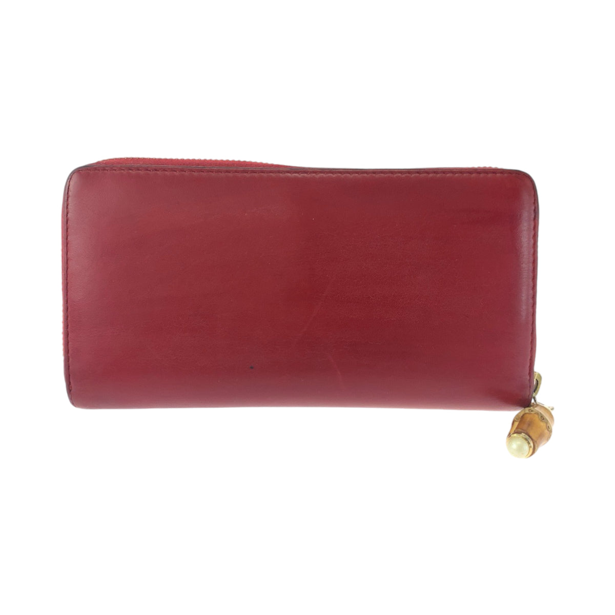 14590
GUCCI グッチ バンブー レッド ブラウン ゴールド金具 レザー 453158 長財布 ラウンドファスナー  レディース