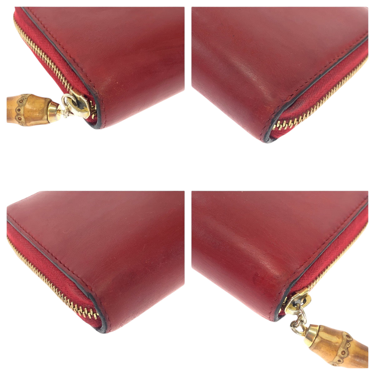 14590
GUCCI グッチ バンブー レッド ブラウン ゴールド金具 レザー 453158 長財布 ラウンドファスナー  レディース