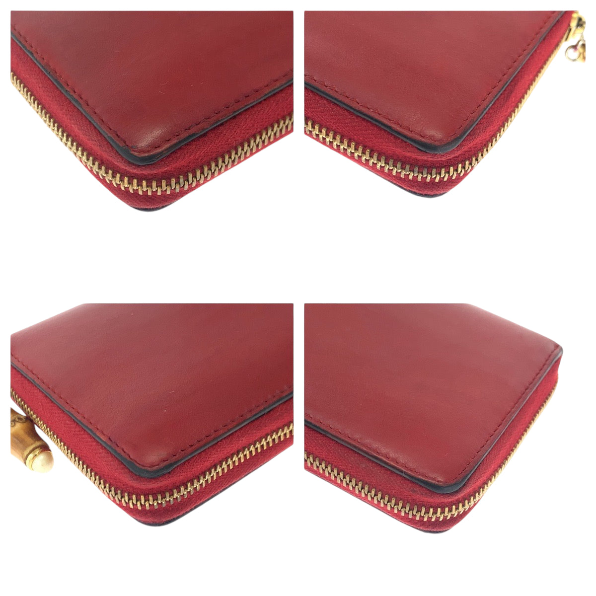 14590
GUCCI グッチ バンブー レッド ブラウン ゴールド金具 レザー 453158 長財布 ラウンドファスナー  レディース