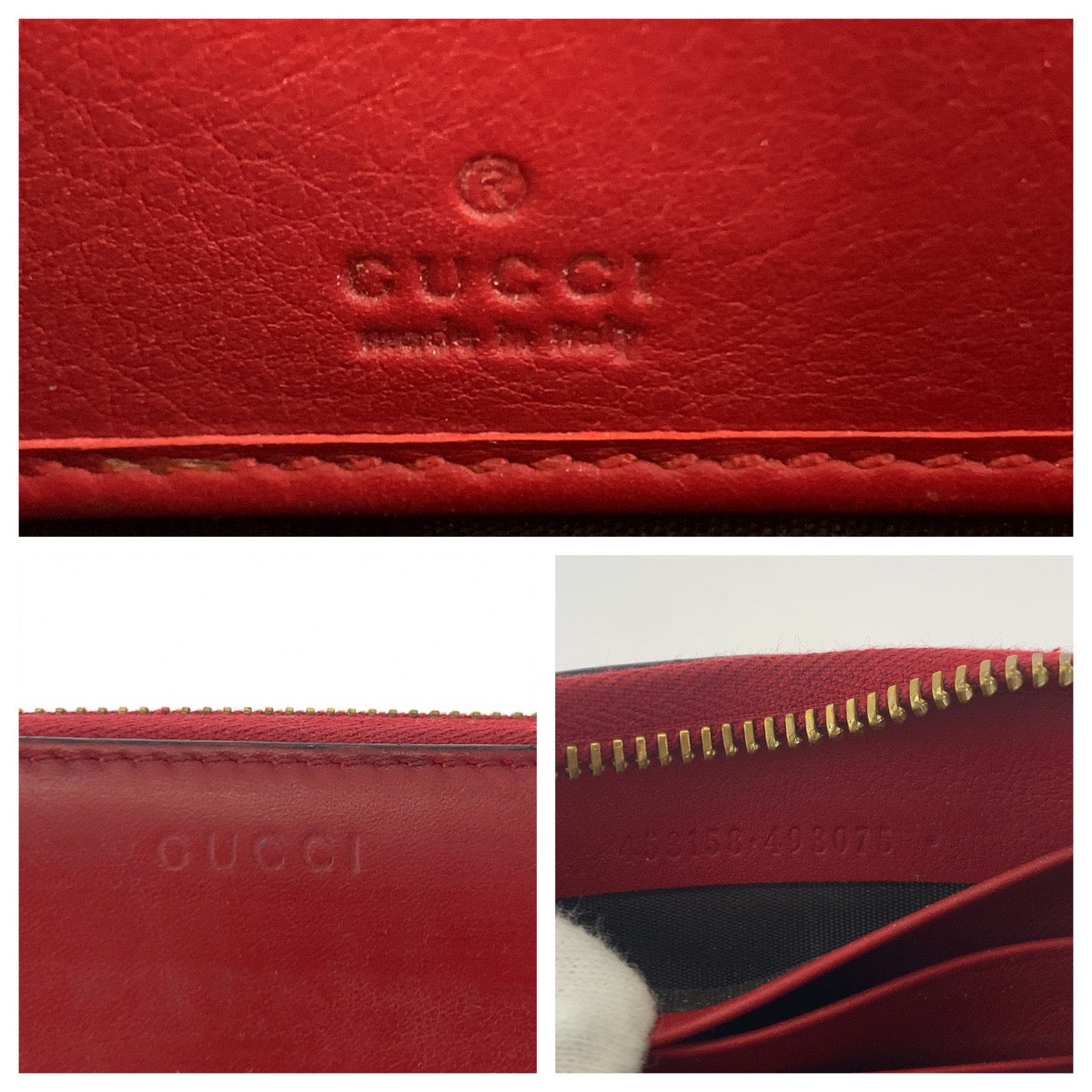 14590
GUCCI グッチ バンブー レッド ブラウン ゴールド金具 レザー 453158 長財布 ラウンドファスナー  レディース