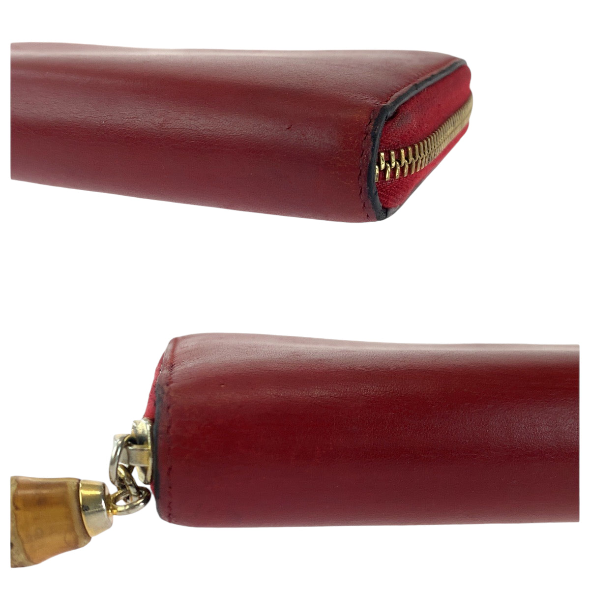 14590
GUCCI グッチ バンブー レッド ブラウン ゴールド金具 レザー 453158 長財布 ラウンドファスナー  レディース