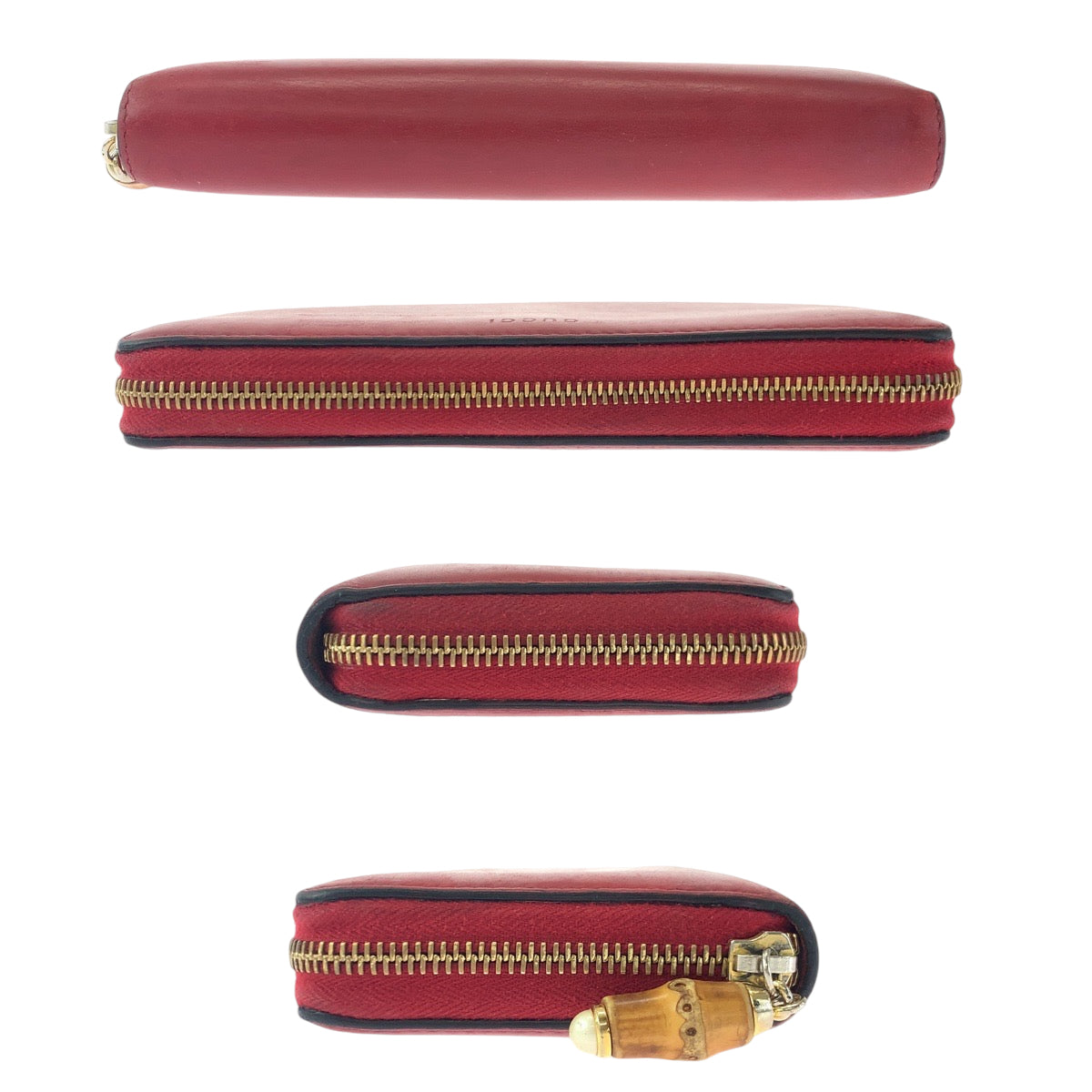 14590
GUCCI グッチ バンブー レッド ブラウン ゴールド金具 レザー 453158 長財布 ラウンドファスナー  レディース