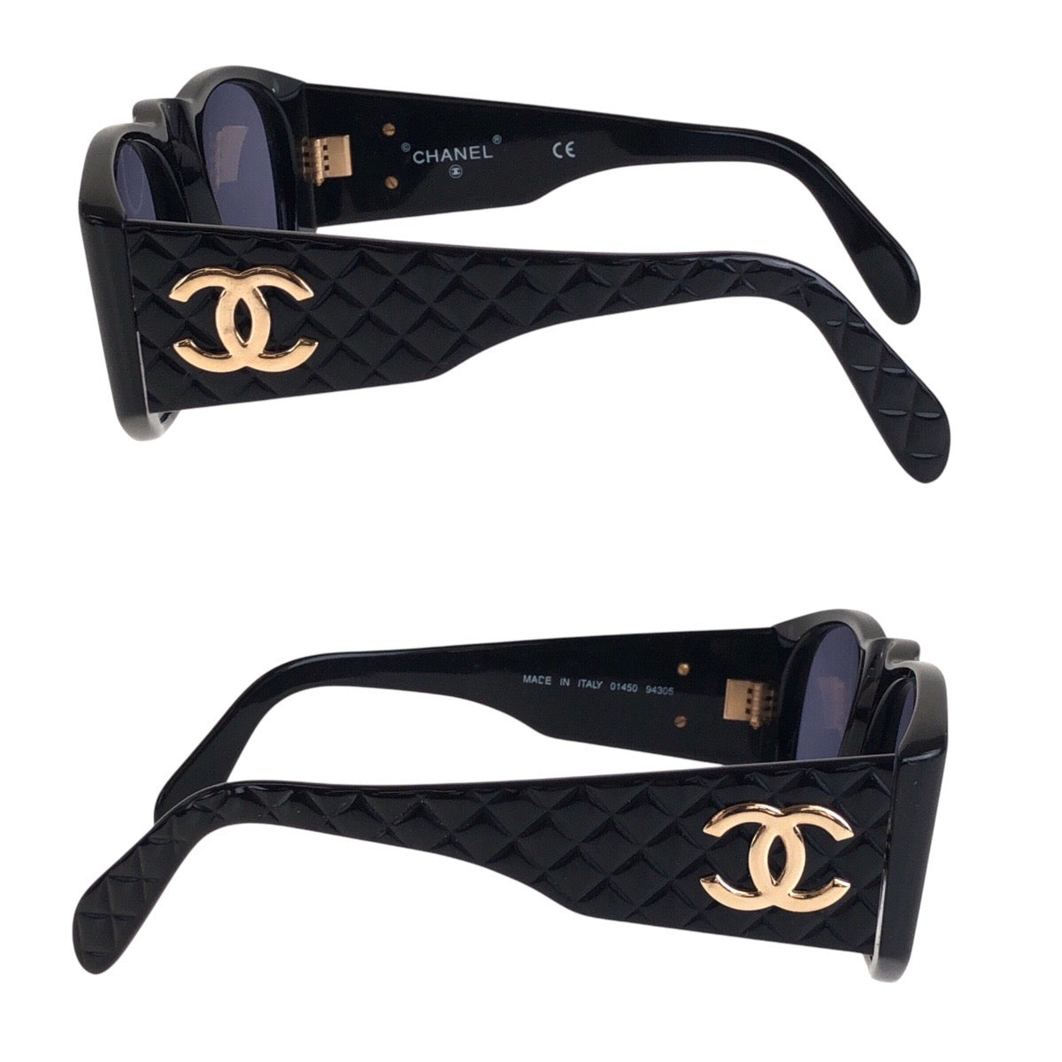 14591
CHANEL シャネル ヴィンテージ マトラッセ ココマーク ブラック 黒 ゴールド金具 プラスチック 01450 94305 サングラス ウェリントン  レディース