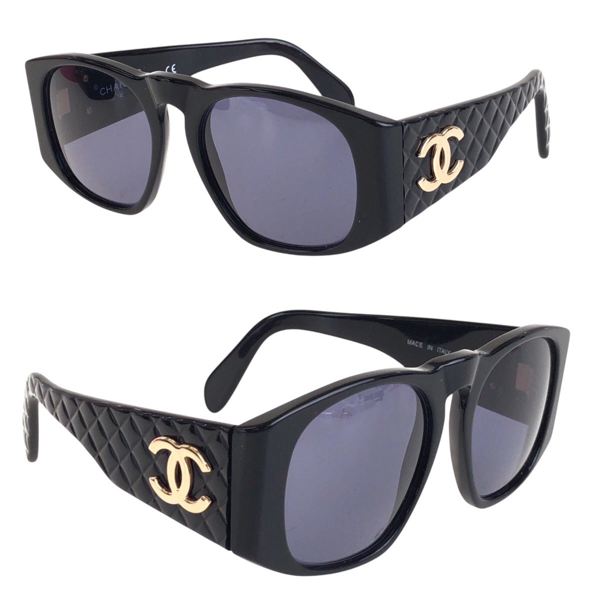 14591
CHANEL シャネル ヴィンテージ マトラッセ ココマーク ブラック 黒 ゴールド金具 プラスチック 01450 94305 サングラス ウェリントン  レディース