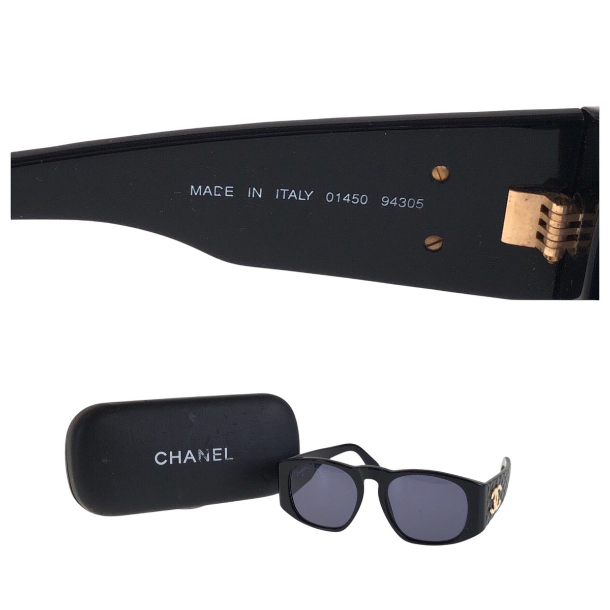 14591
CHANEL シャネル ヴィンテージ マトラッセ ココマーク ブラック 黒 ゴールド金具 プラスチック 01450 94305 サングラス ウェリントン  レディース