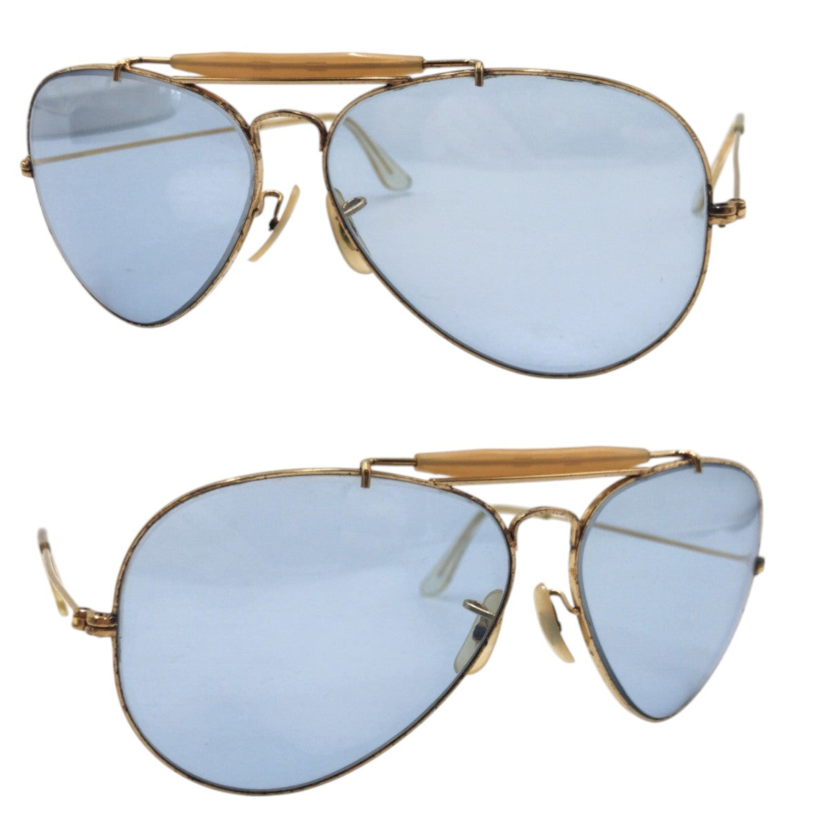 Ray-Ban Vintage B&amp;L Bausch &amp; Lomb Gold Blue Metal 62◻︎14 USA Sunglasses Teardrop Men's