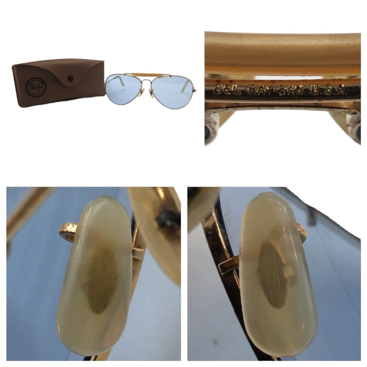 Ray-Ban Vintage B&amp;L Bausch &amp; Lomb Gold Blue Metal 62◻︎14 USA Sunglasses Teardrop Men's