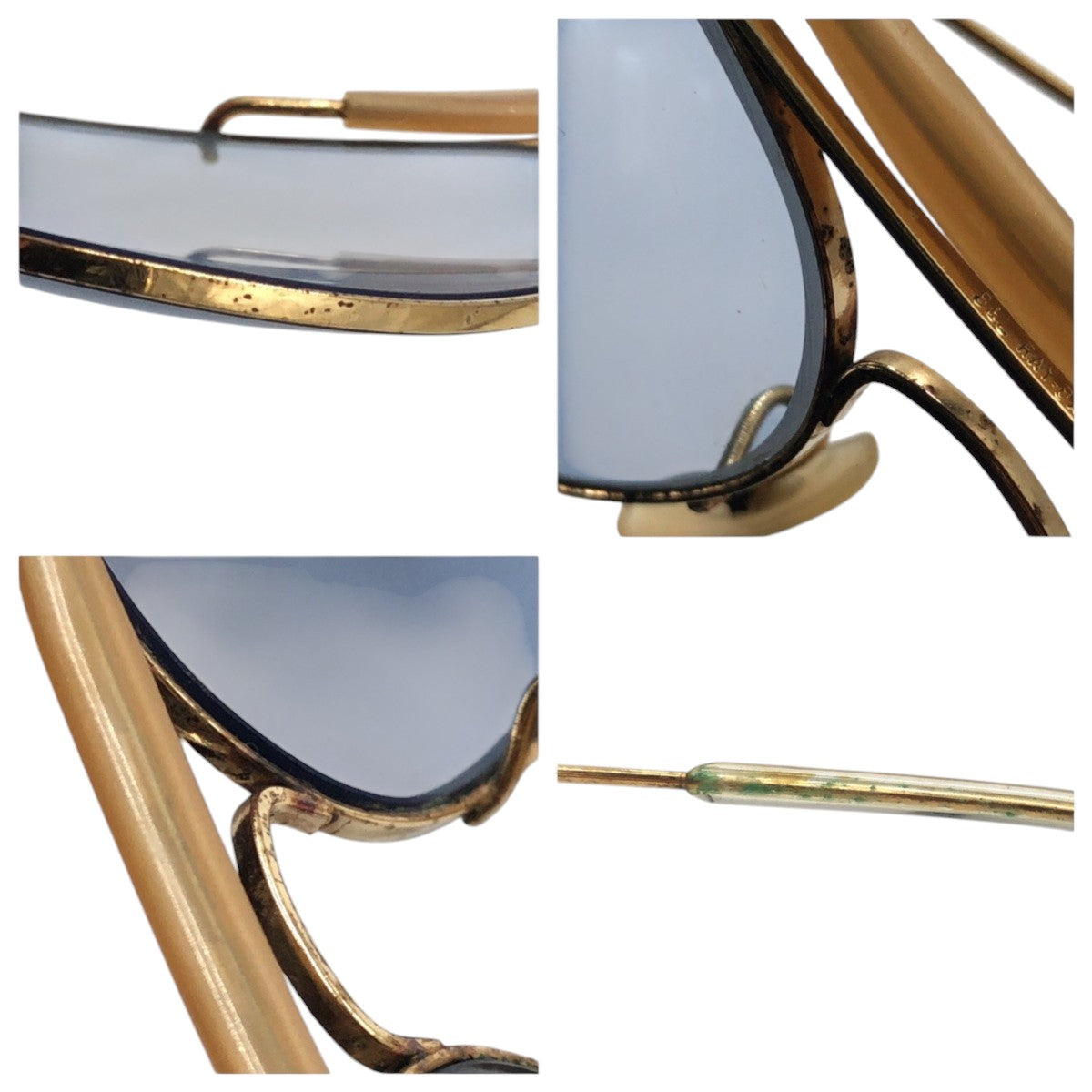 Ray-Ban Vintage B&amp;L Bausch &amp; Lomb Gold Blue Metal 62◻︎14 USA Sunglasses Teardrop Men's