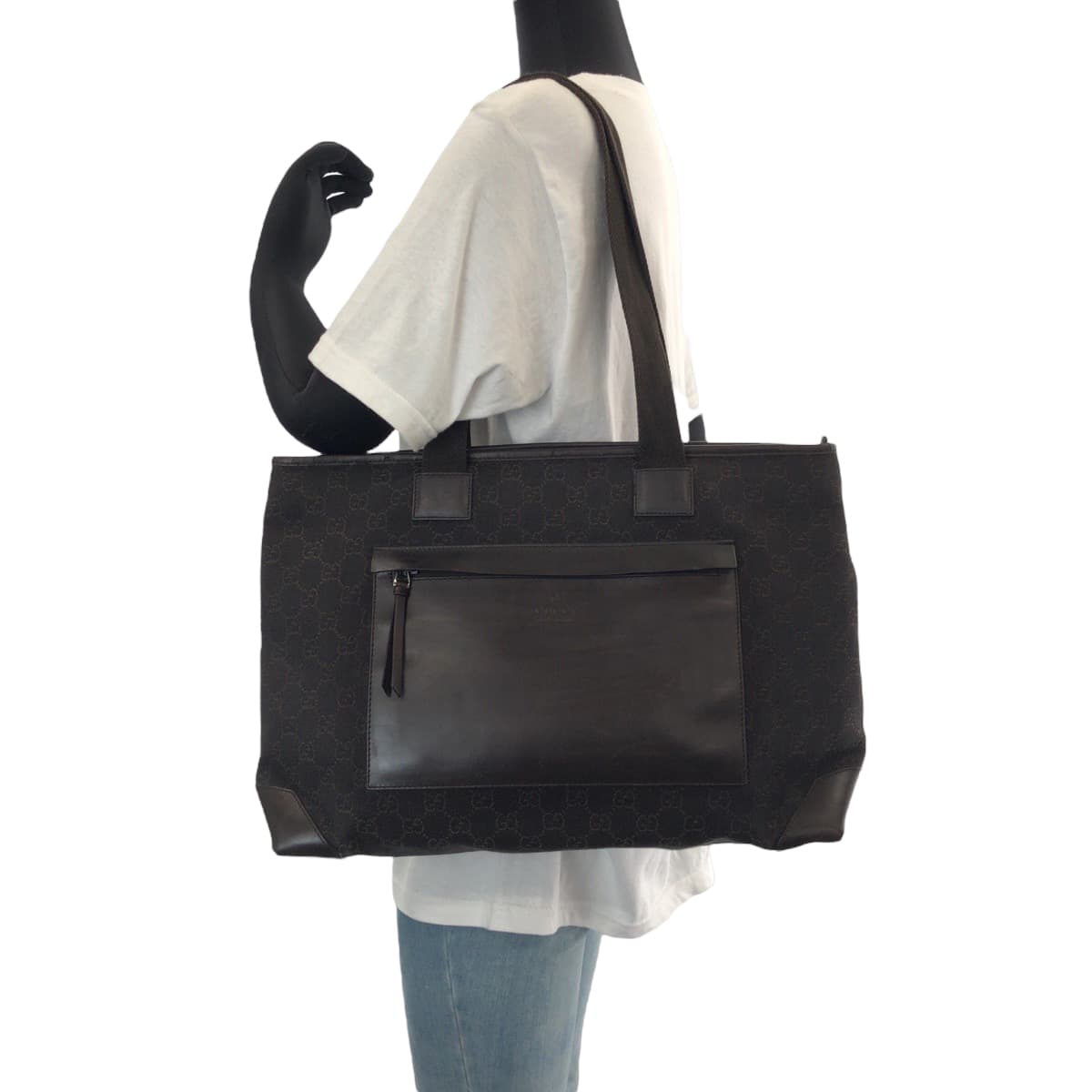 14008
GUCCI グッチ ブラウン シルバー金具 GGキャンバス / レザー 34339 トートバッグ ショルダーバッグ  レディース