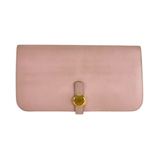 14602
HERMES エルメス ドゴンロング ピンク ローズサクラ ゴールド金具 ヴォースイフト 長財布 ロングウォレット T刻印  レディース AB40