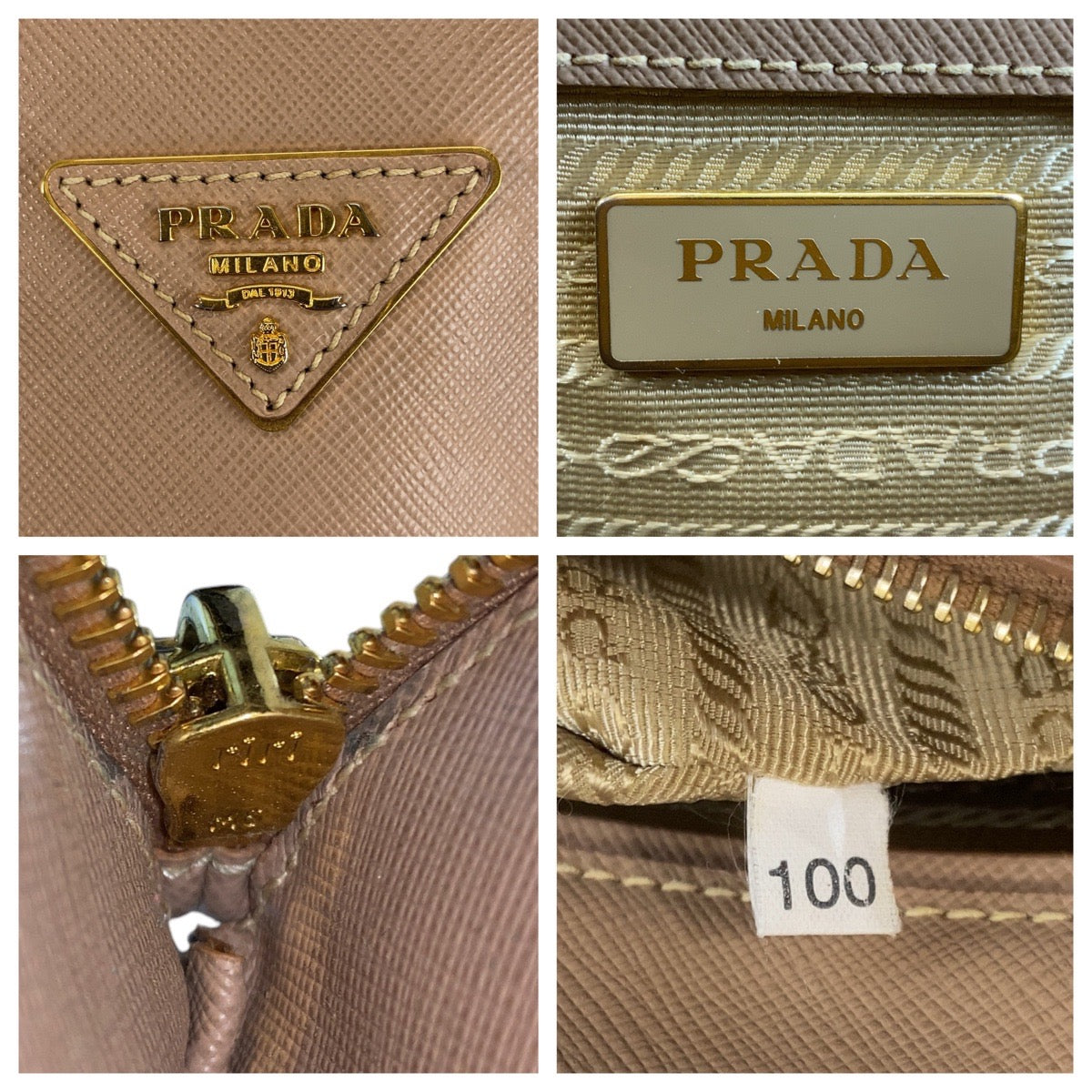 14605
PRADA プラダ サフィアーノ ガレリア 三角ロゴプレート ベージュ ゴールド金具 レザー ハンドバッグ 斜め掛け ショルダーバッグ 2way  レディース AB55