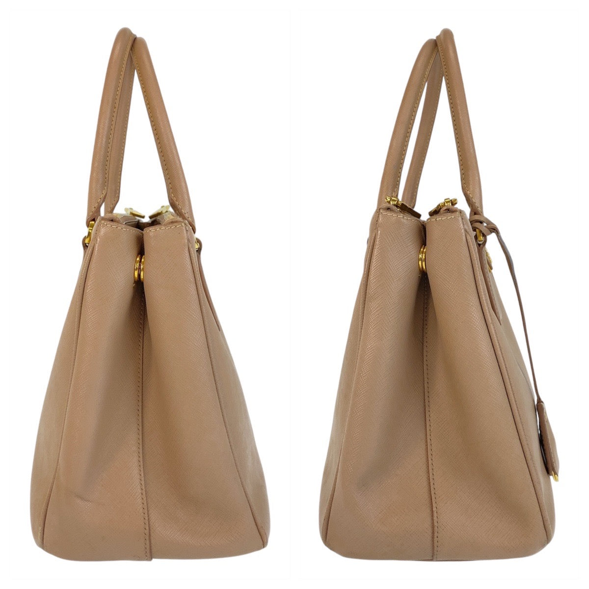 14605
PRADA プラダ サフィアーノ ガレリア 三角ロゴプレート ベージュ ゴールド金具 レザー ハンドバッグ 斜め掛け ショルダーバッグ 2way  レディース AB55