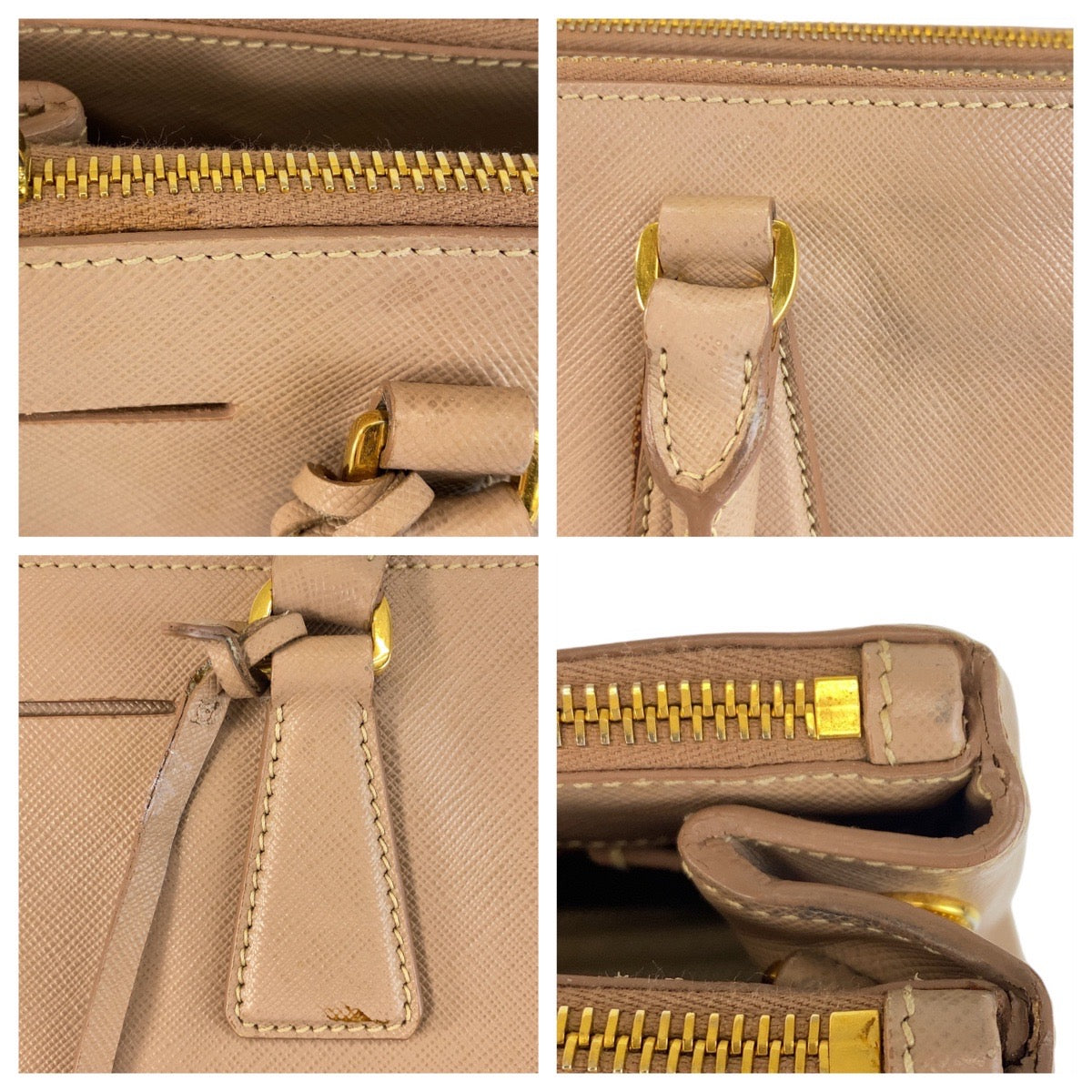 14605
PRADA プラダ サフィアーノ ガレリア 三角ロゴプレート ベージュ ゴールド金具 レザー ハンドバッグ 斜め掛け ショルダーバッグ 2way  レディース AB55