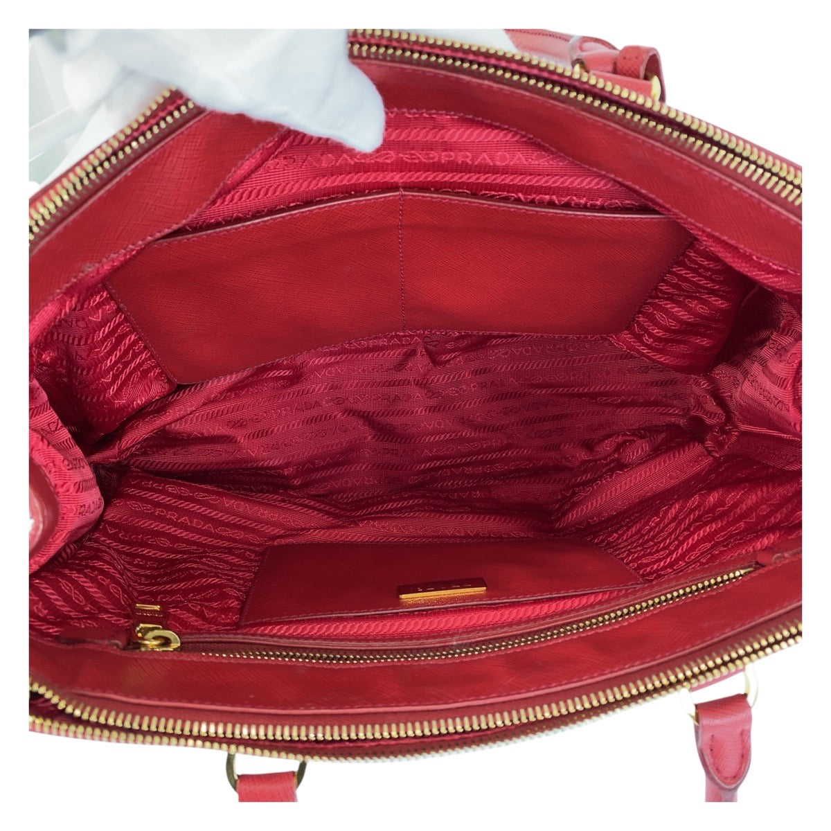 14606
 PRADA Prada Saffiano Galleria Red Gold Hardware Leather Handbag for Women