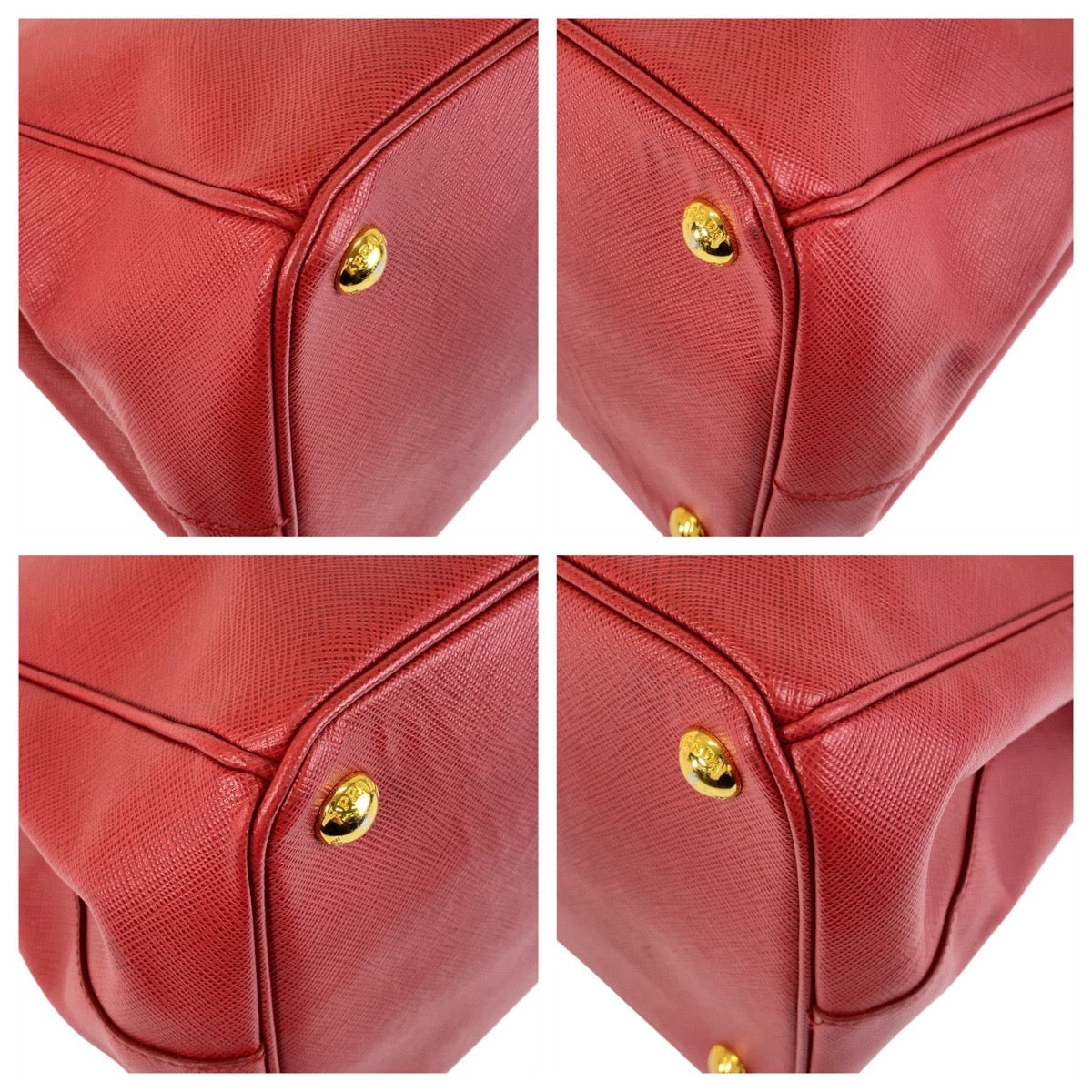 14606
 PRADA Prada Saffiano Galleria Red Gold Hardware Leather Handbag for Women