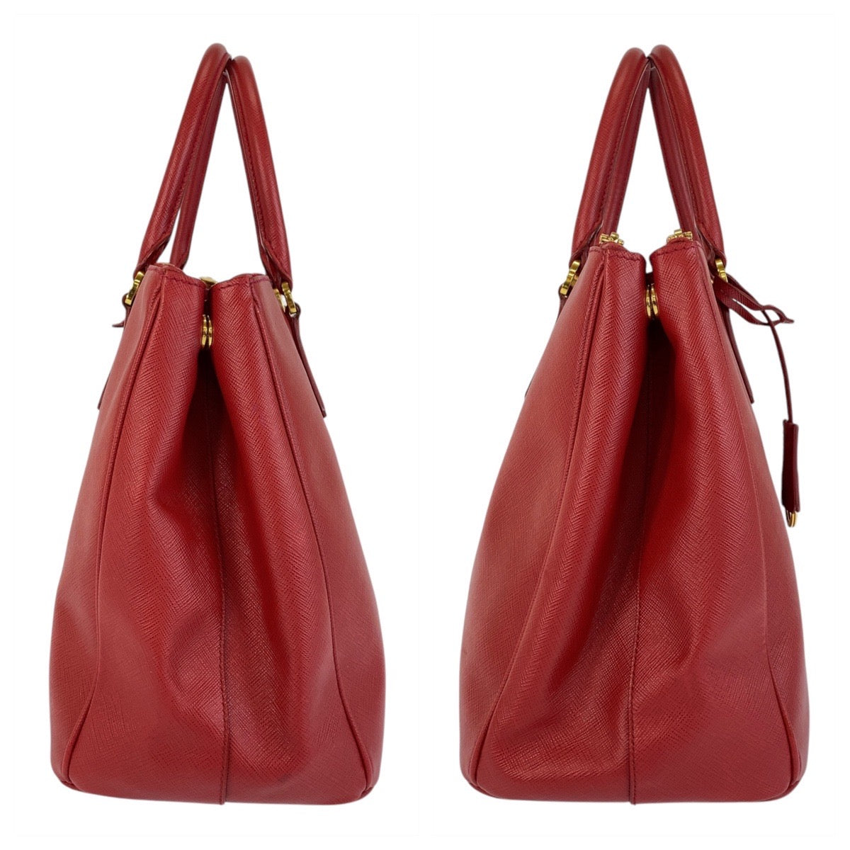 14606
PRADA プラダ サフィアーノ ガレリア 三角ロゴプレート レッド ゴールド金具 レザー トートバッグ ハンドバッグ レディース ABP68